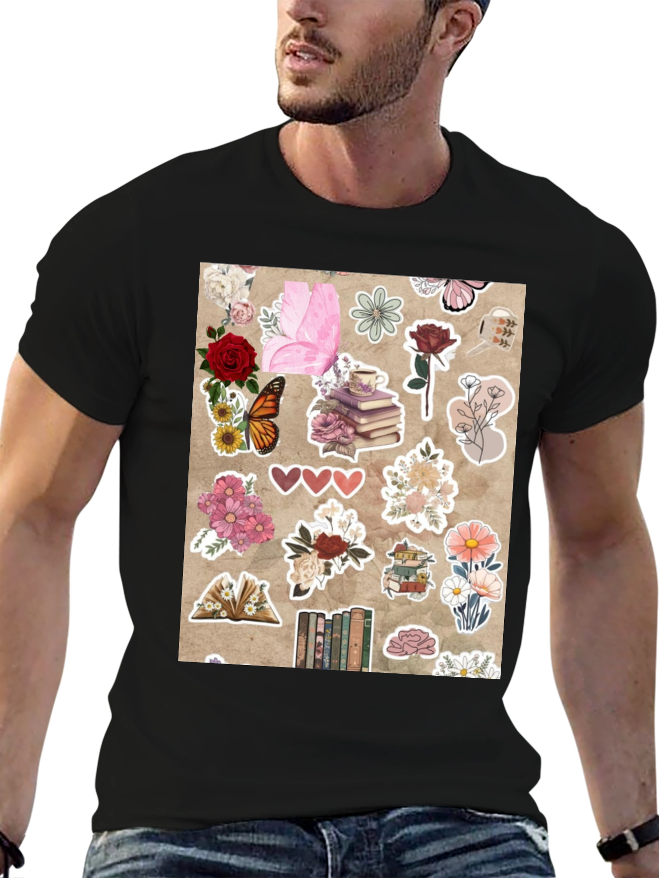 Black Floral Bookworm Graphic Tee view 6