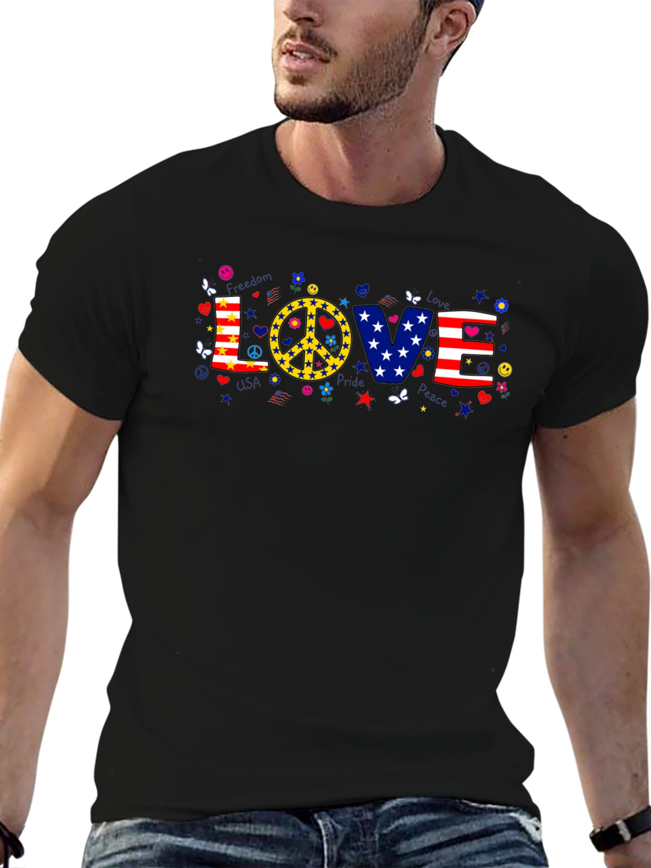 Black Love & Peace Graphic T-Shirt - Patriotic view 6