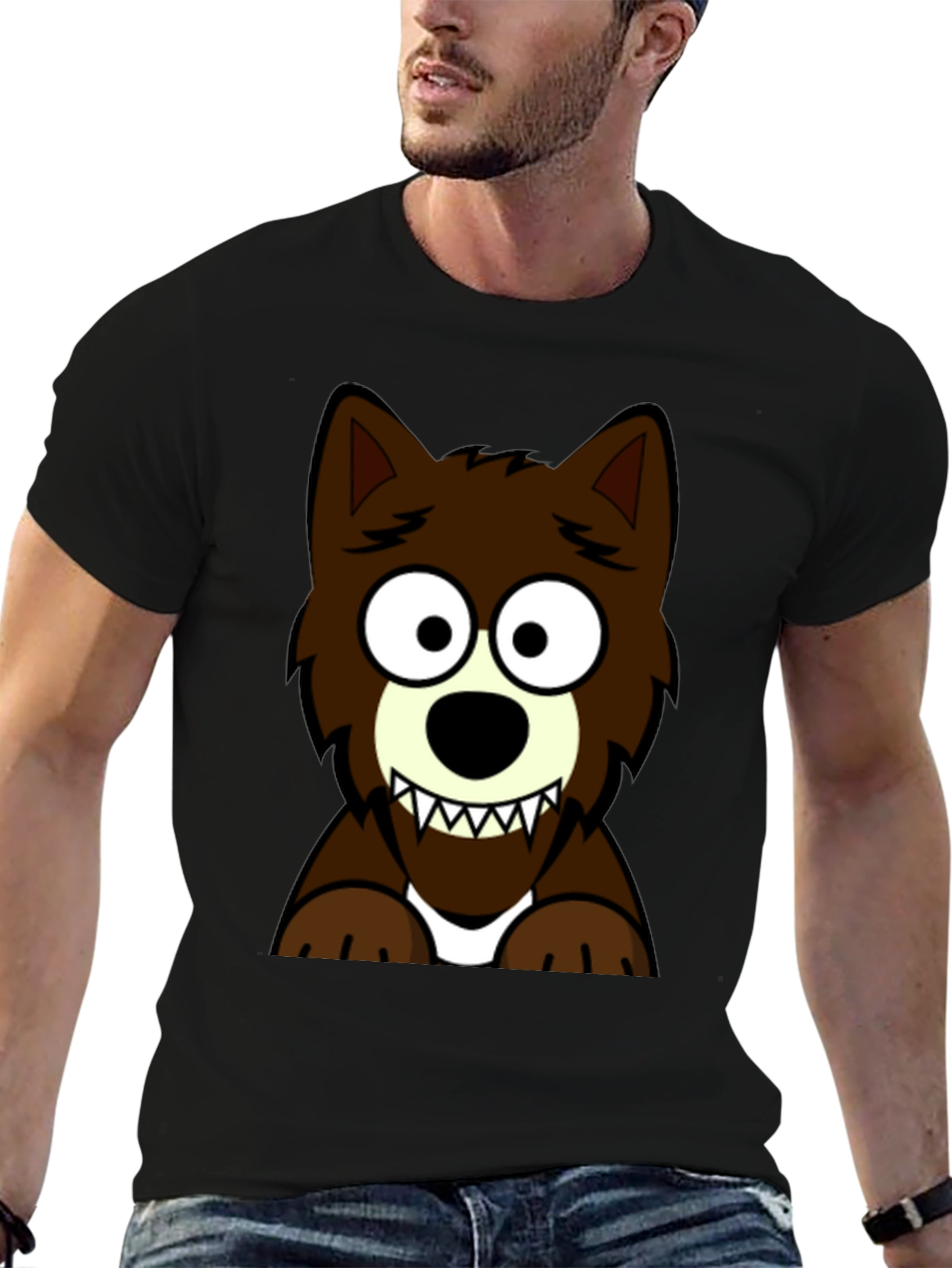 Black Cartoon Wolf Graphic Tee - Black T-Shirt view 6