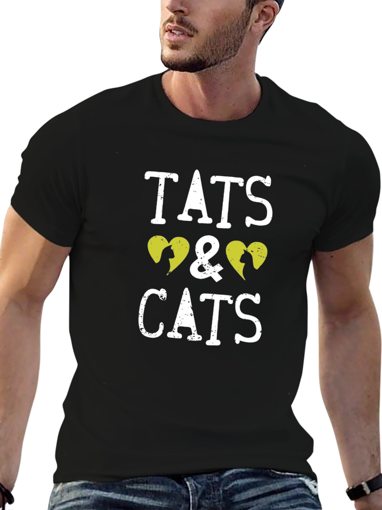 Black Tats & Cats Graphic T-Shirt - Unisex view 6