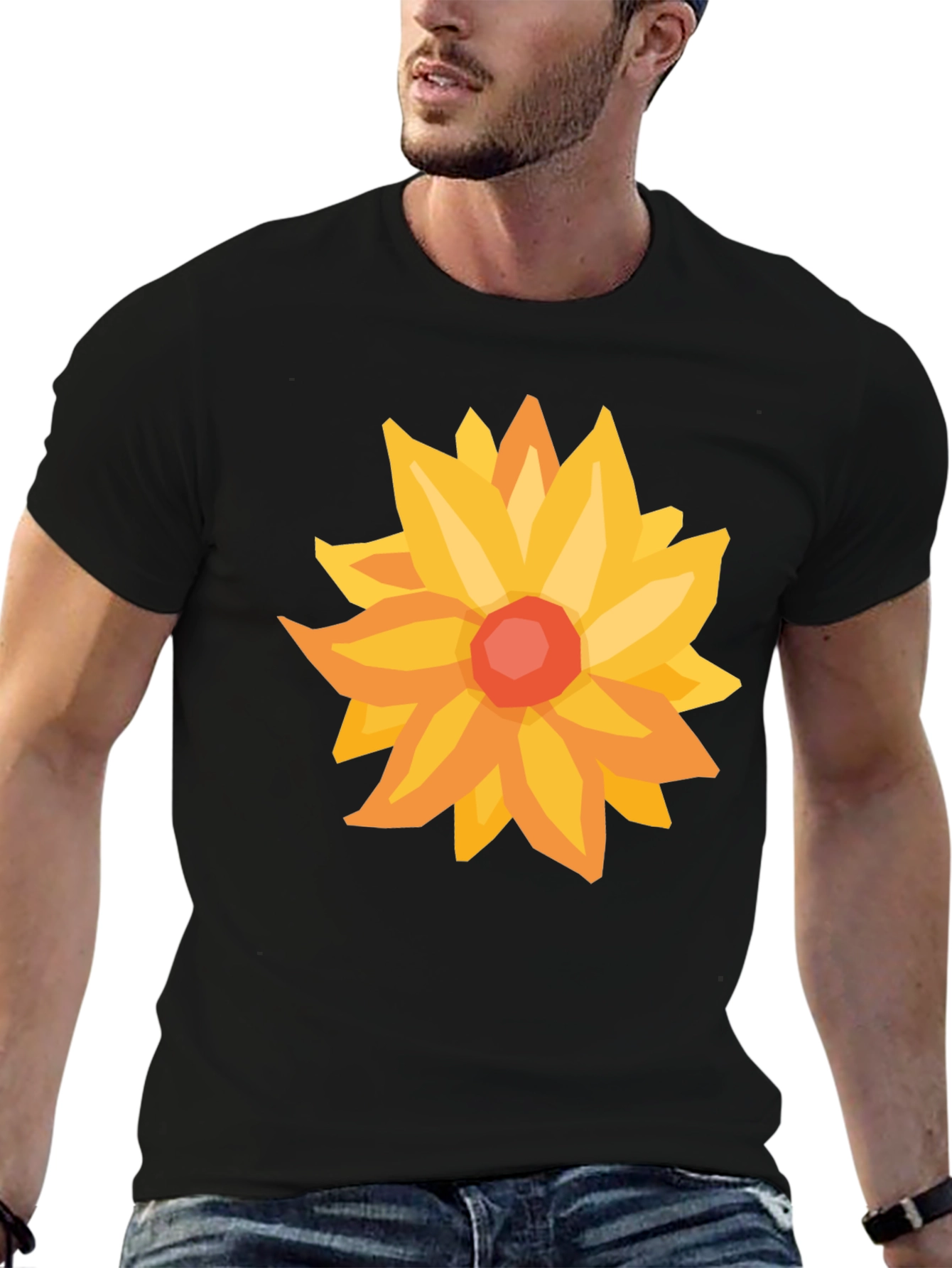 Black Floral Graphic Tee - Black T-Shirt with Flower Design view 6