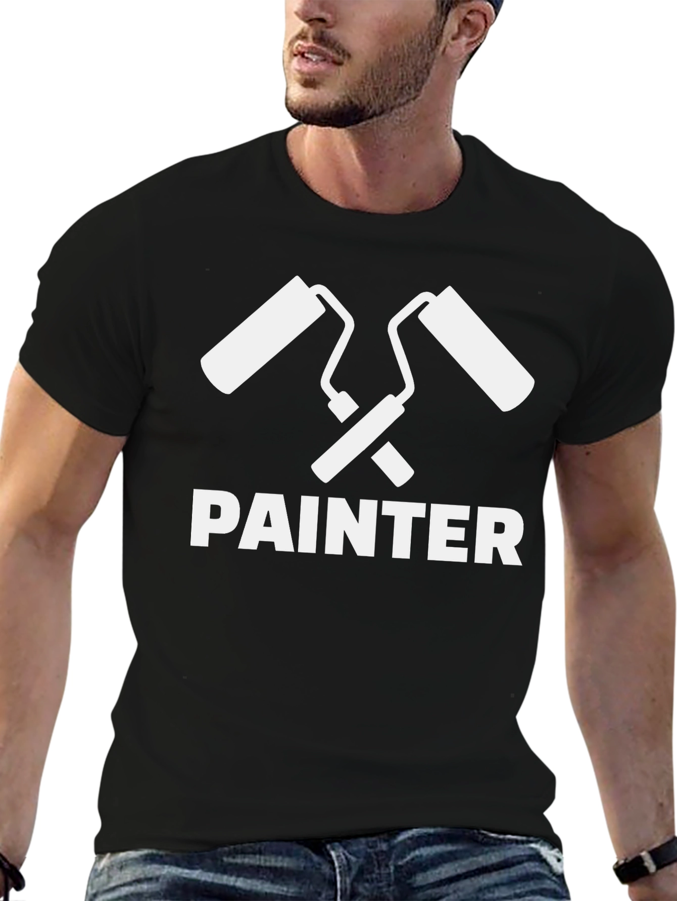 Black Painter T-Shirt - Crossed Paint Rollers Graphic Tee view 6