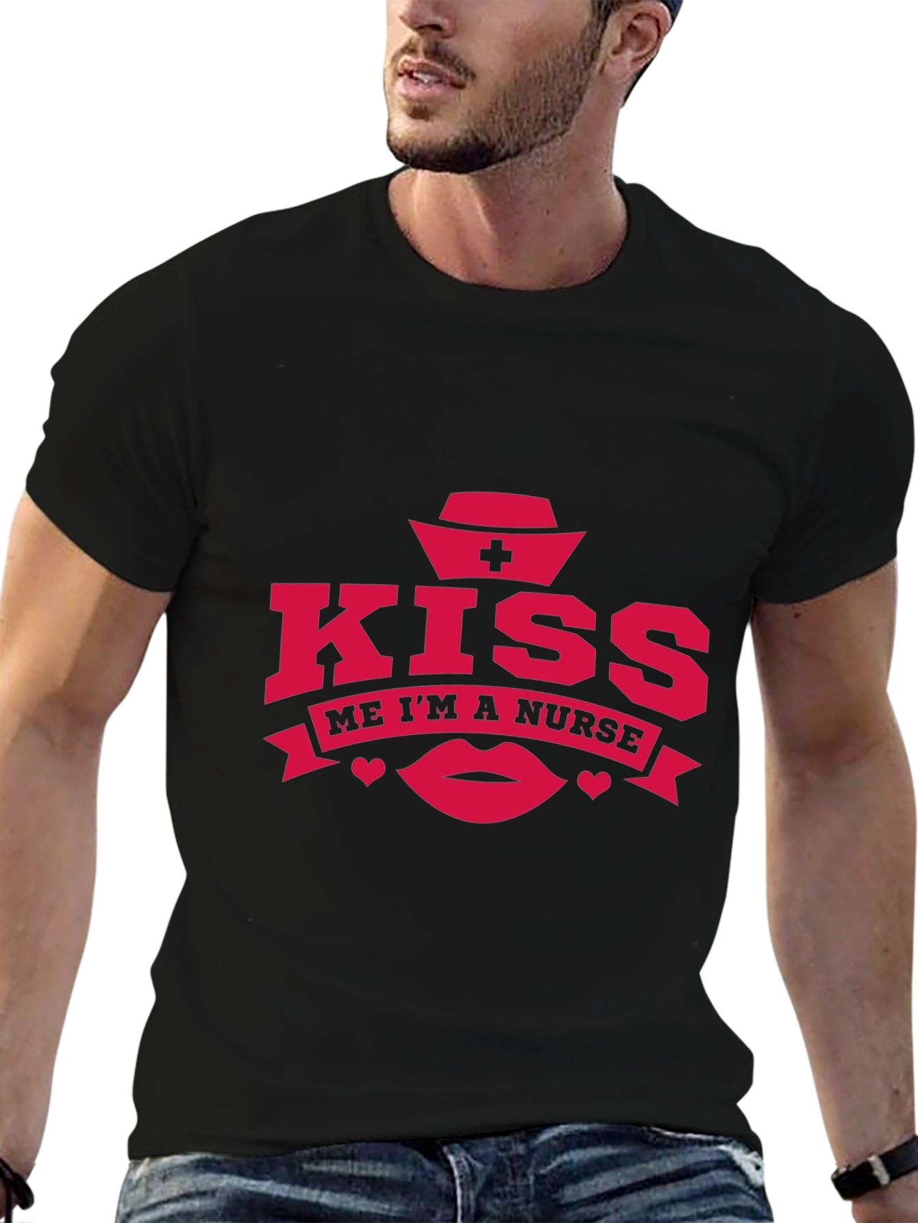 Black Kiss Me I'm A Nurse T-Shirt Funny Graphic Tee view 6
