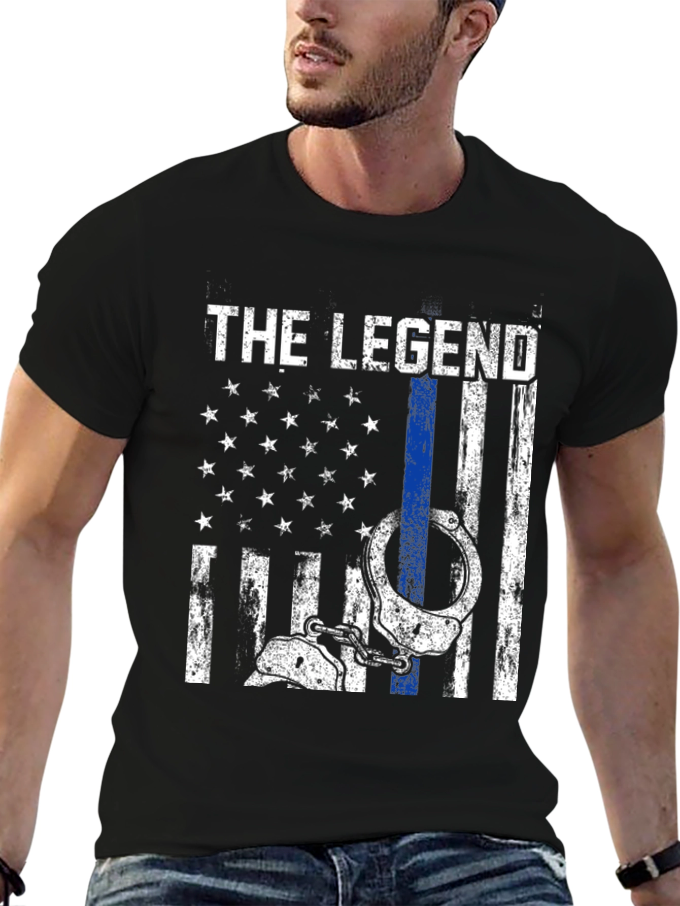 Black The Legend Police Flag T-Shirt view 6