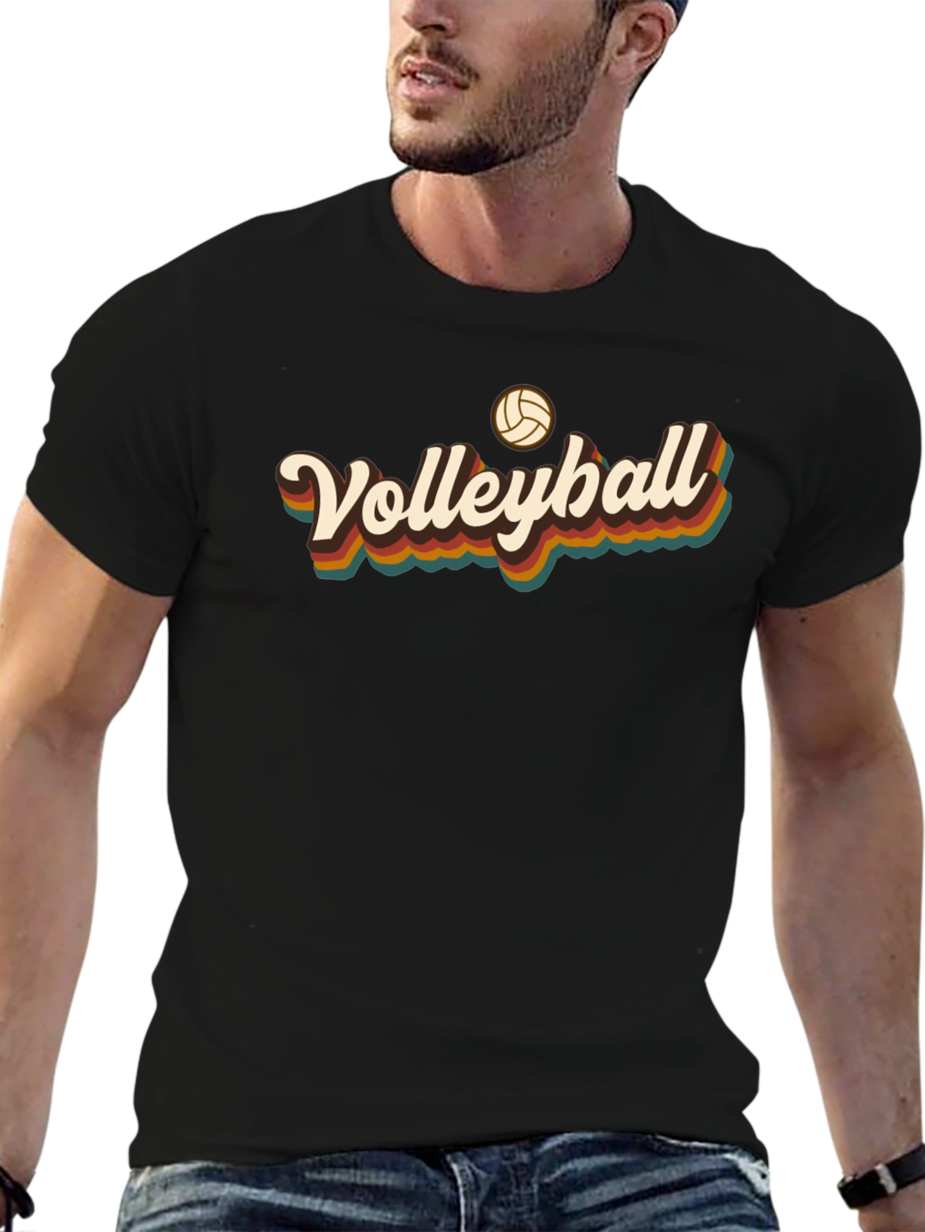 Black Retro Volleyball T-Shirt - Vintage Style Tee view 6
