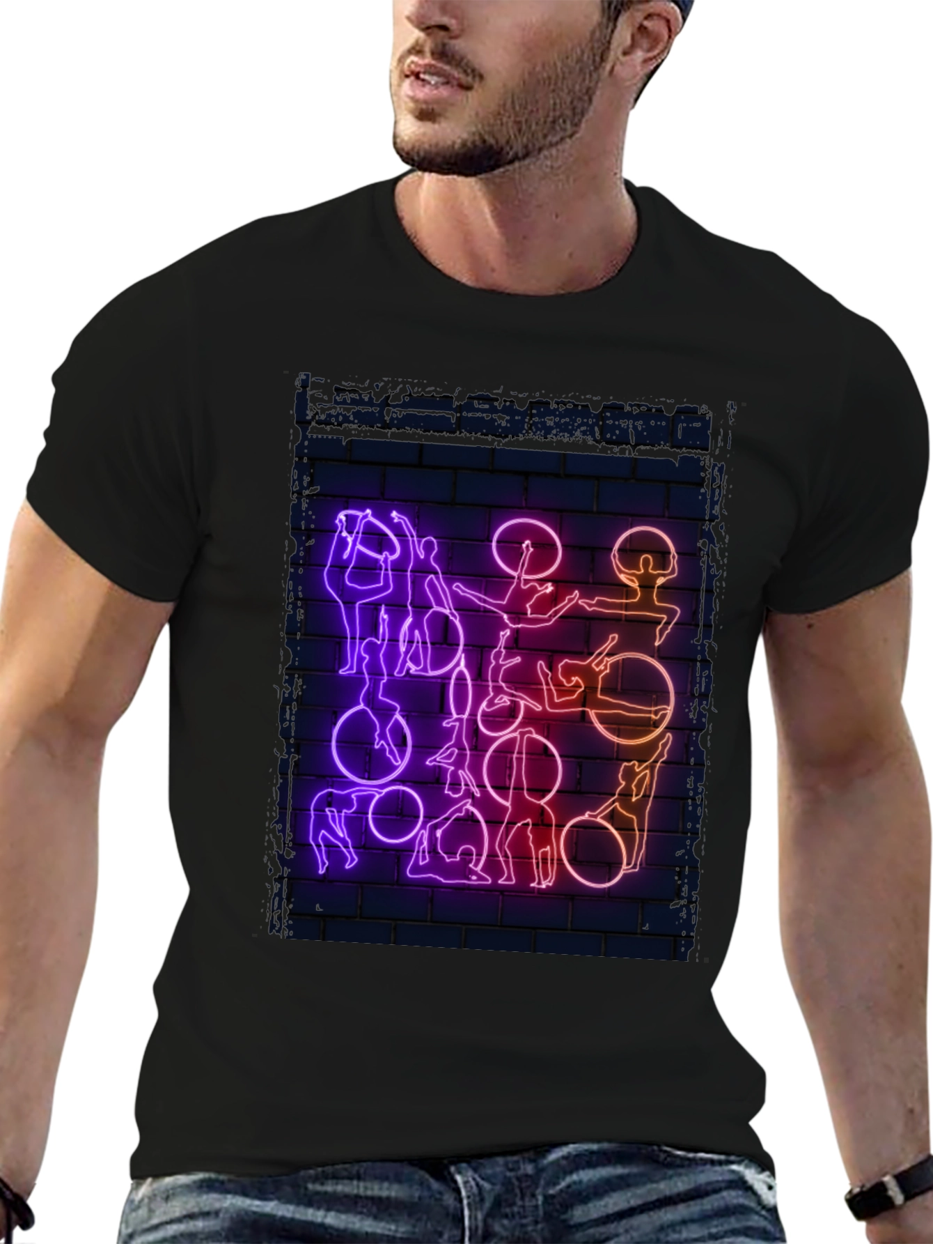 Black Neon Aerial Acrobatics Graphic T-Shirt view 6