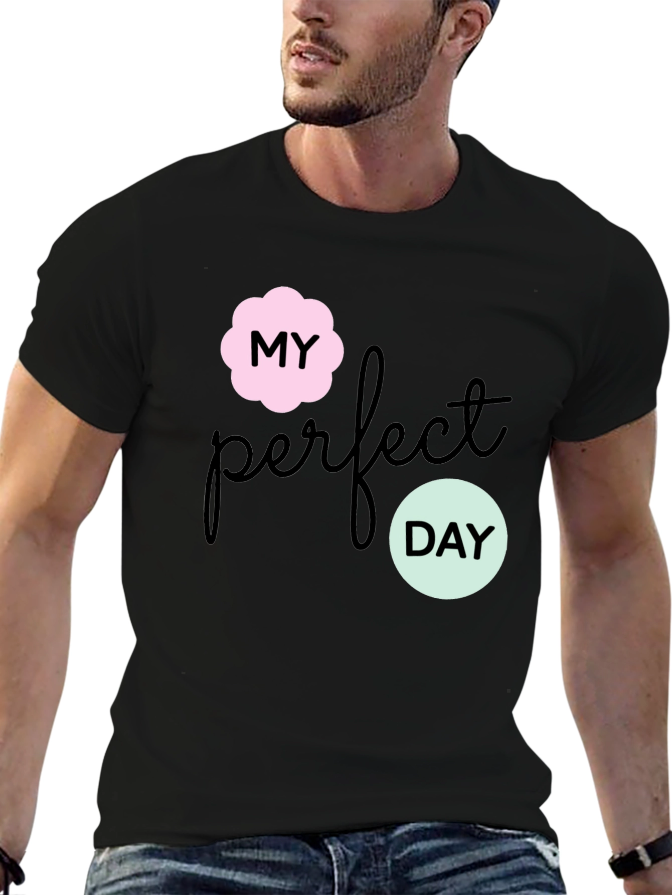 Black My Perfect Day Graphic Tee - Stylish Black T-Shirt view 6