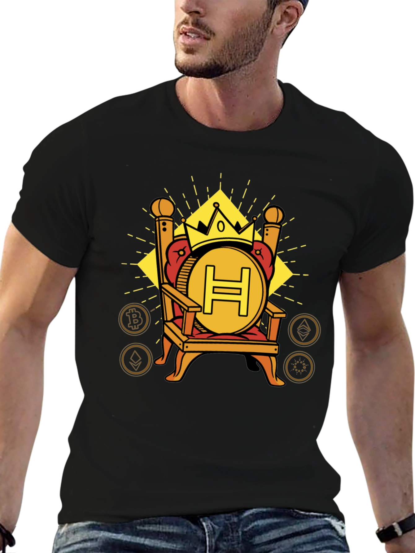 Black Crypto King T-Shirt - H Coin Throne Design view 6