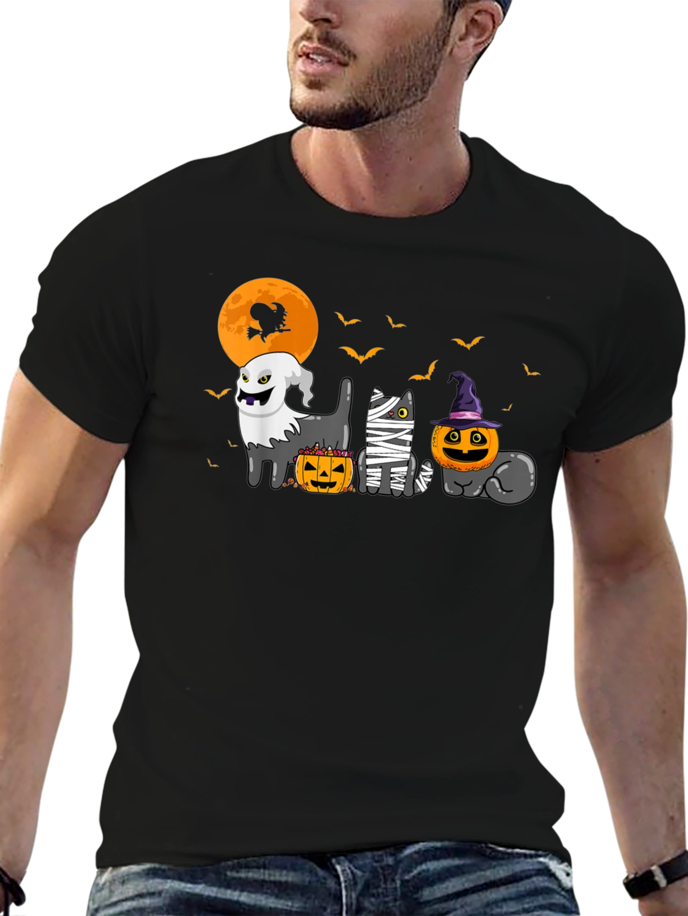 Halloween Cats Black T-Shirt - 6