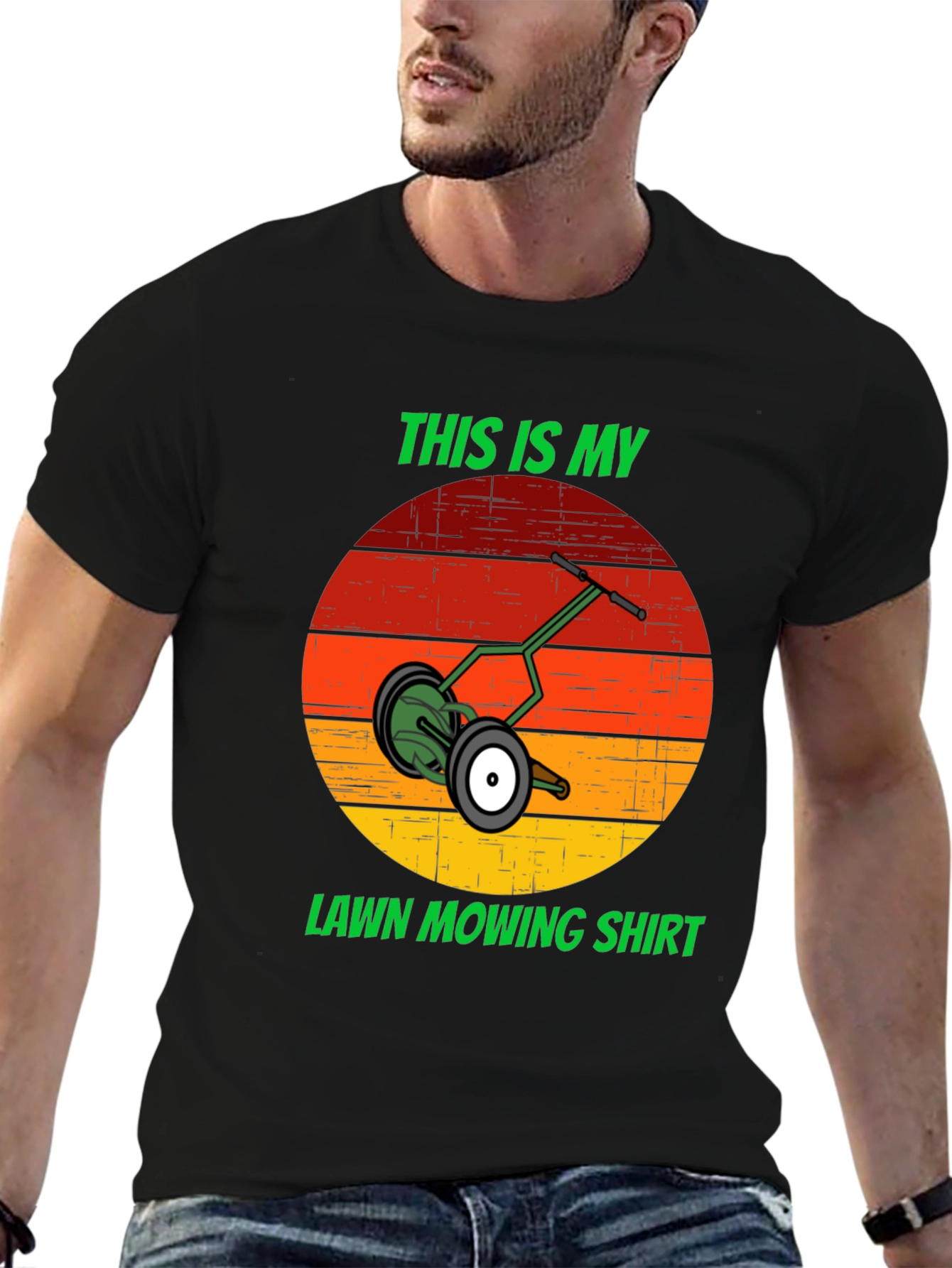 Black This Is My Lawn Mowing Shirt - Retro Mower Design Tee view 6