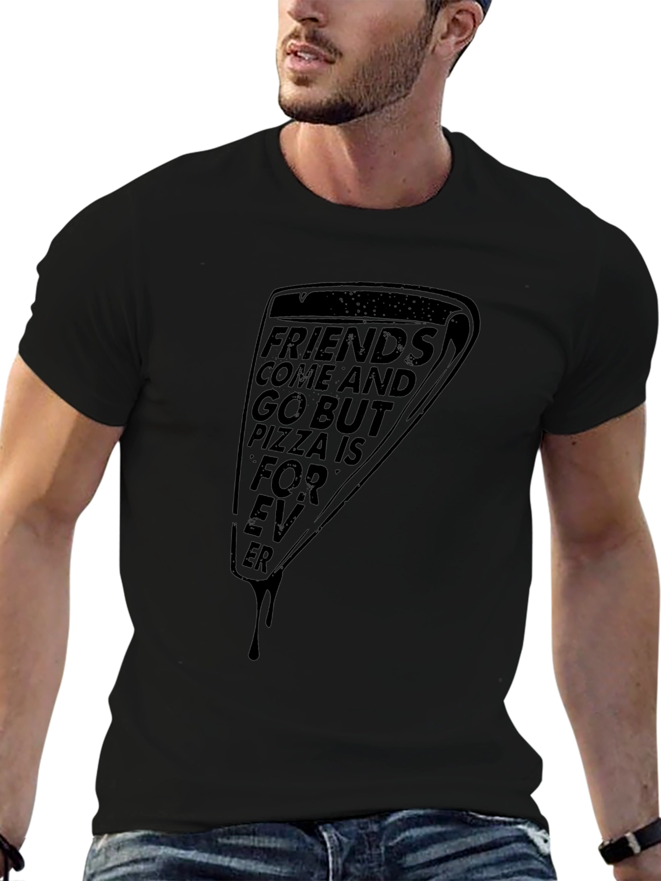 Black Pizza Forever Graphic Tee - Black Unisex Shirt view 6