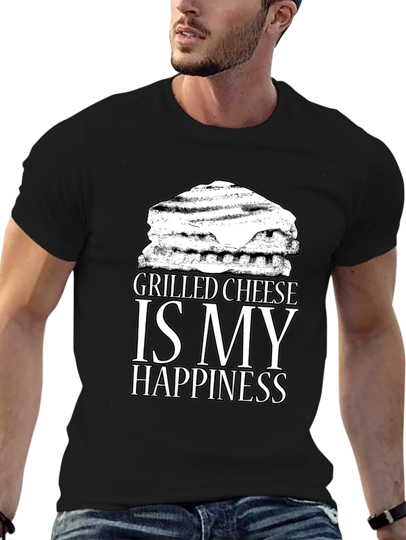 Grilled Cheese Happiness Black T-Shirt - 6
