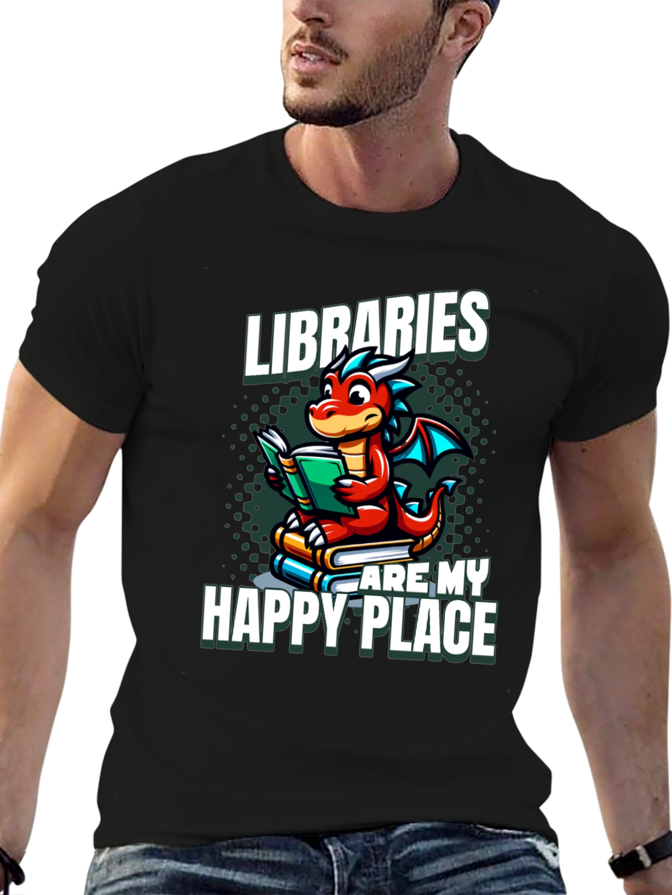 Black Libraries Are My Happy Place Dragon Reading Book T-Shirt view 6