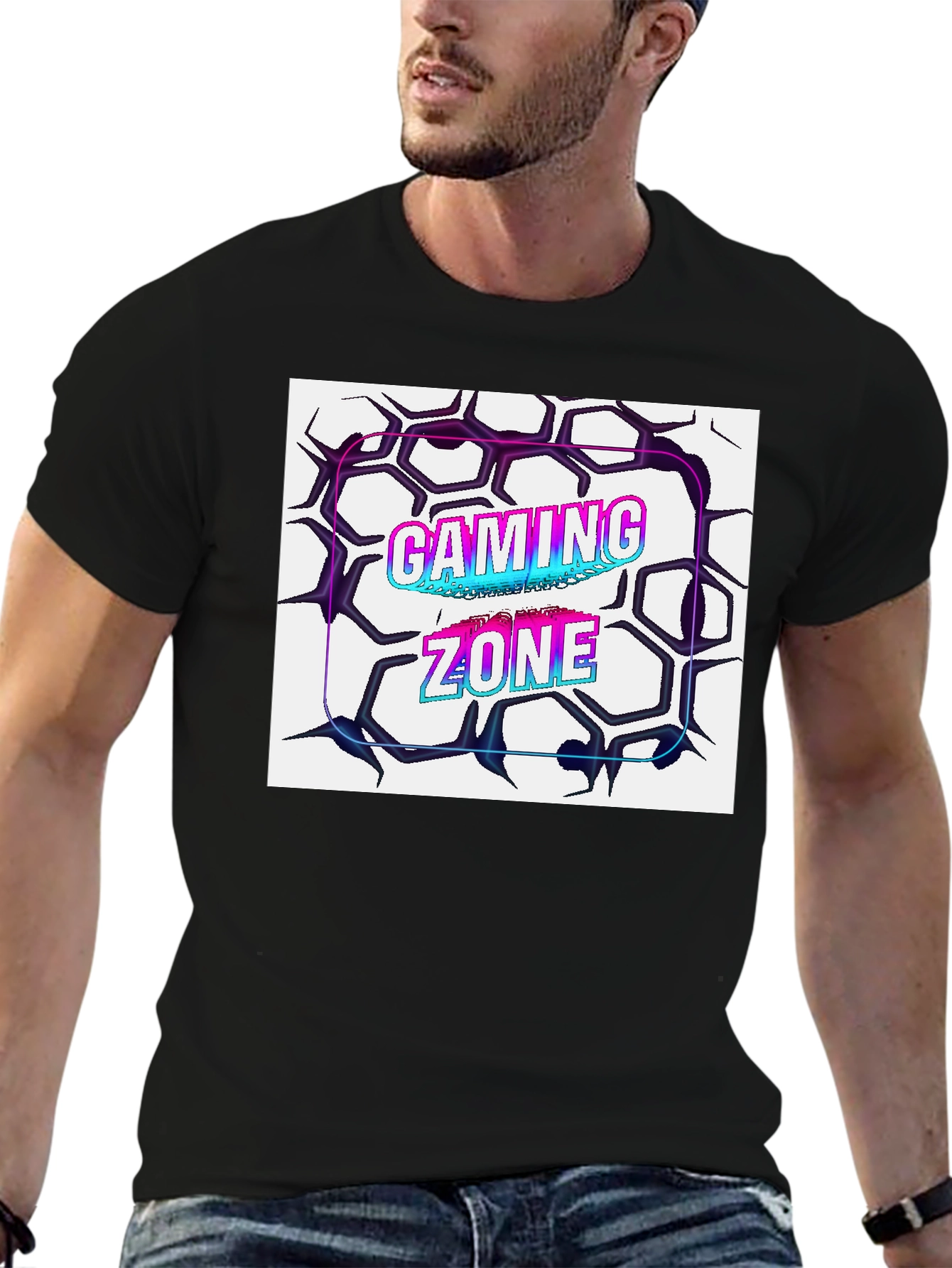 Black Gaming Zone Graphic Tee - Black Cotton Blend view 6
