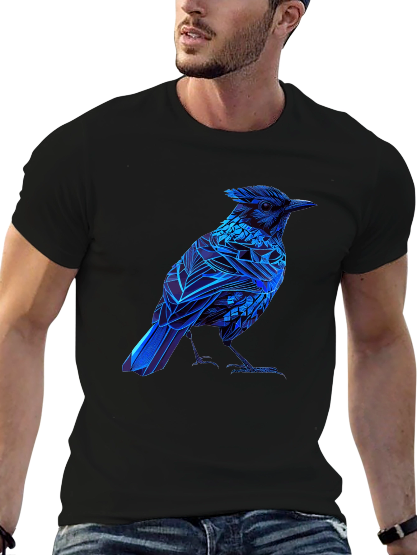 Black Blue Bird Graphic Tee - Modern Geometric Design view 6