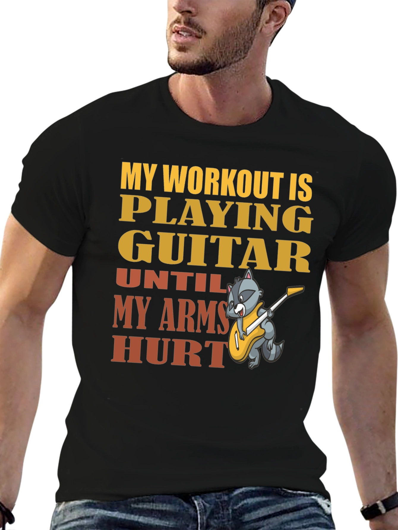 Black Guitar Workout T-Shirt - Musician Fitness Tee view 6