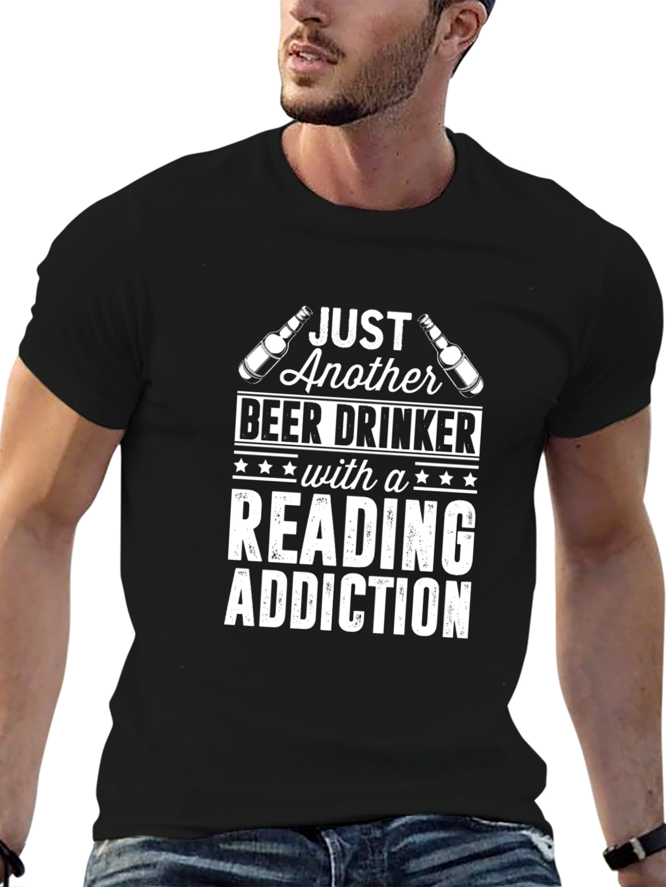 Black Beer Drinker Reading Addiction T-Shirt view 6