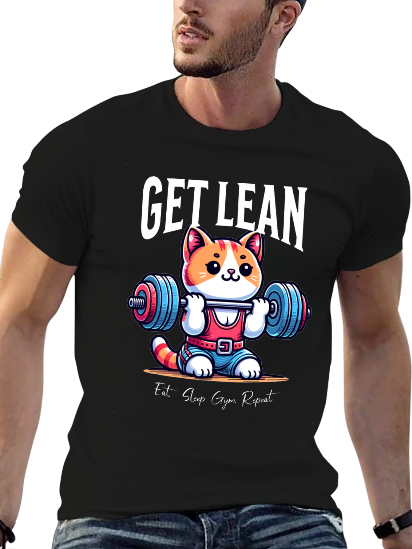 Black Get Lean Gym Cat T-Shirt view 6
