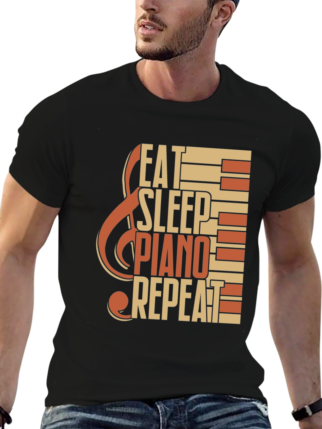 Black Eat Sleep Piano Repeat Graphic Tee view 6