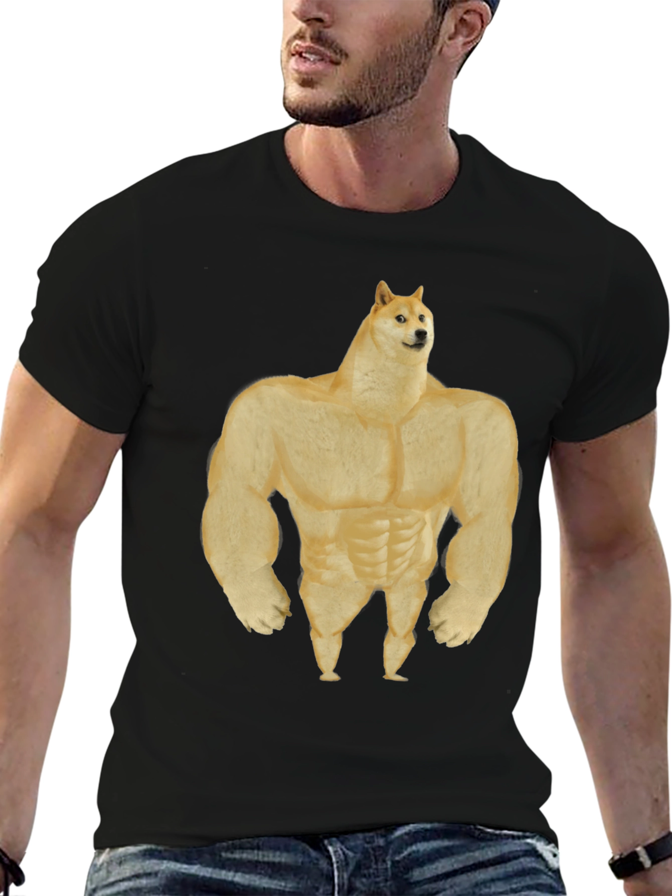 Black Buff Doge T-Shirt - Funny Meme Tee view 6