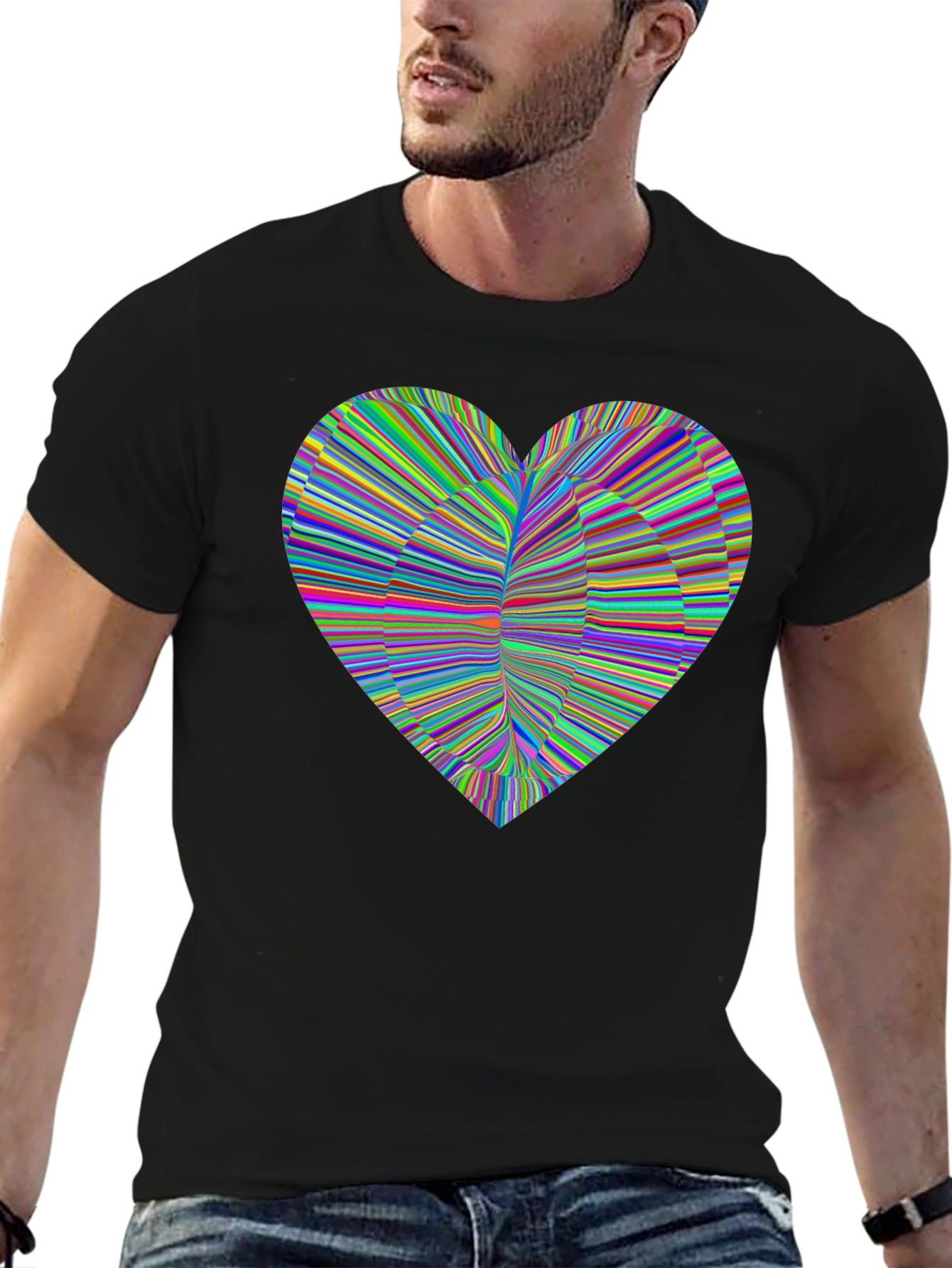 Black Colorful Heart Graphic Black T-Shirt view 6
