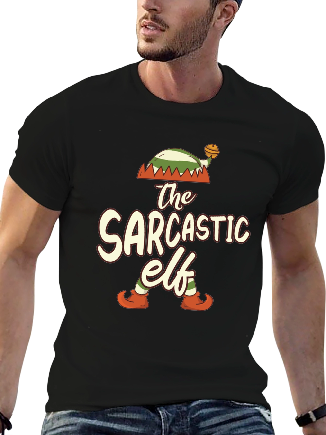 Black Sarcastic Elf Graphic Tee view 6
