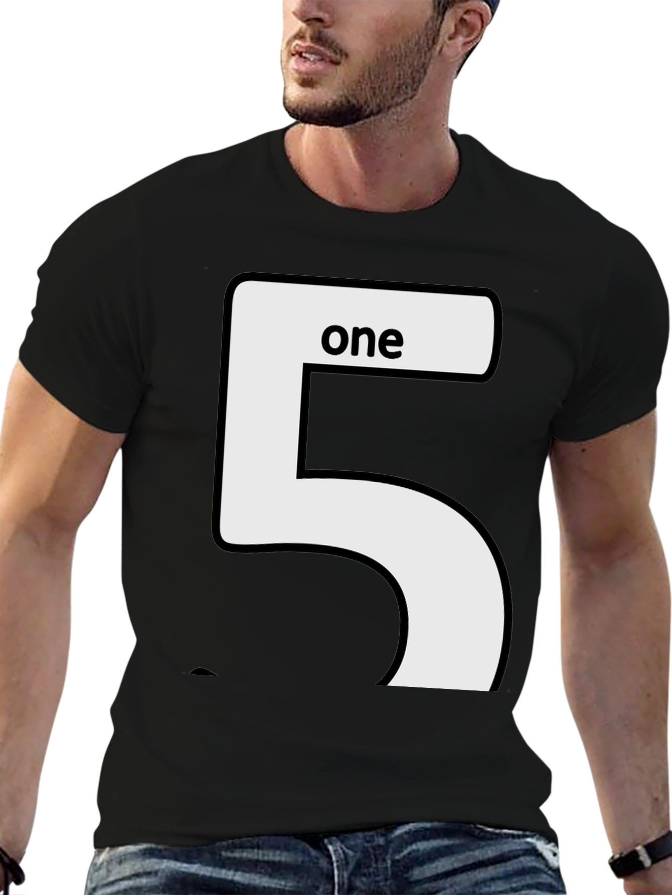 Black Number 5 One Funny Graphic T-Shirt view 6