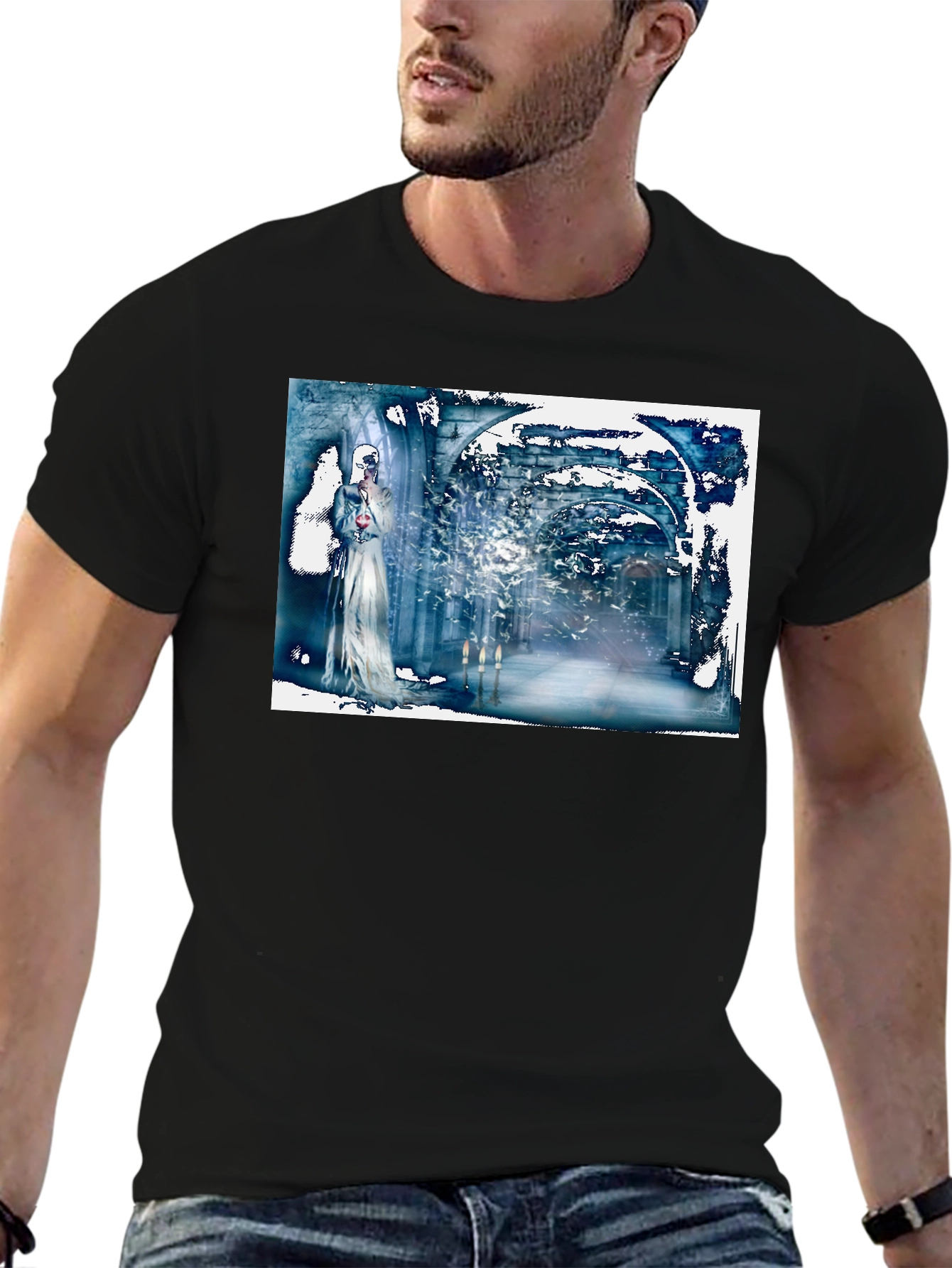 Black Abstract Gothic T-Shirt: Wearable Art Tee view 6