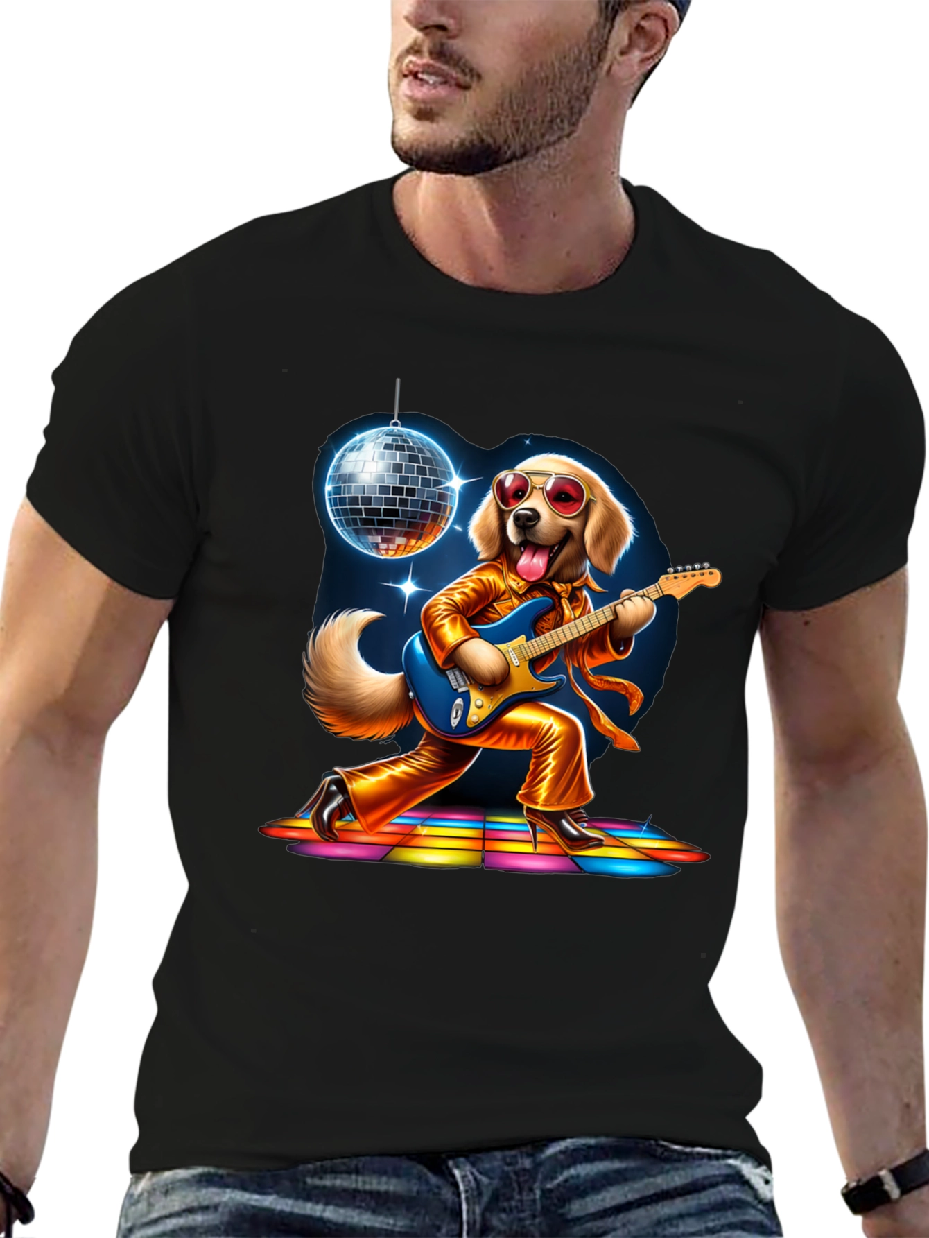 Black Retro Disco Dog T-Shirt view 6