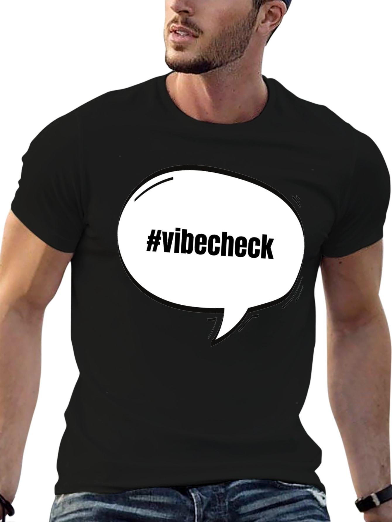 Black #Vibecheck Black Cotton Crew Neck T-Shirt - Trendy Slogan Tee view 6