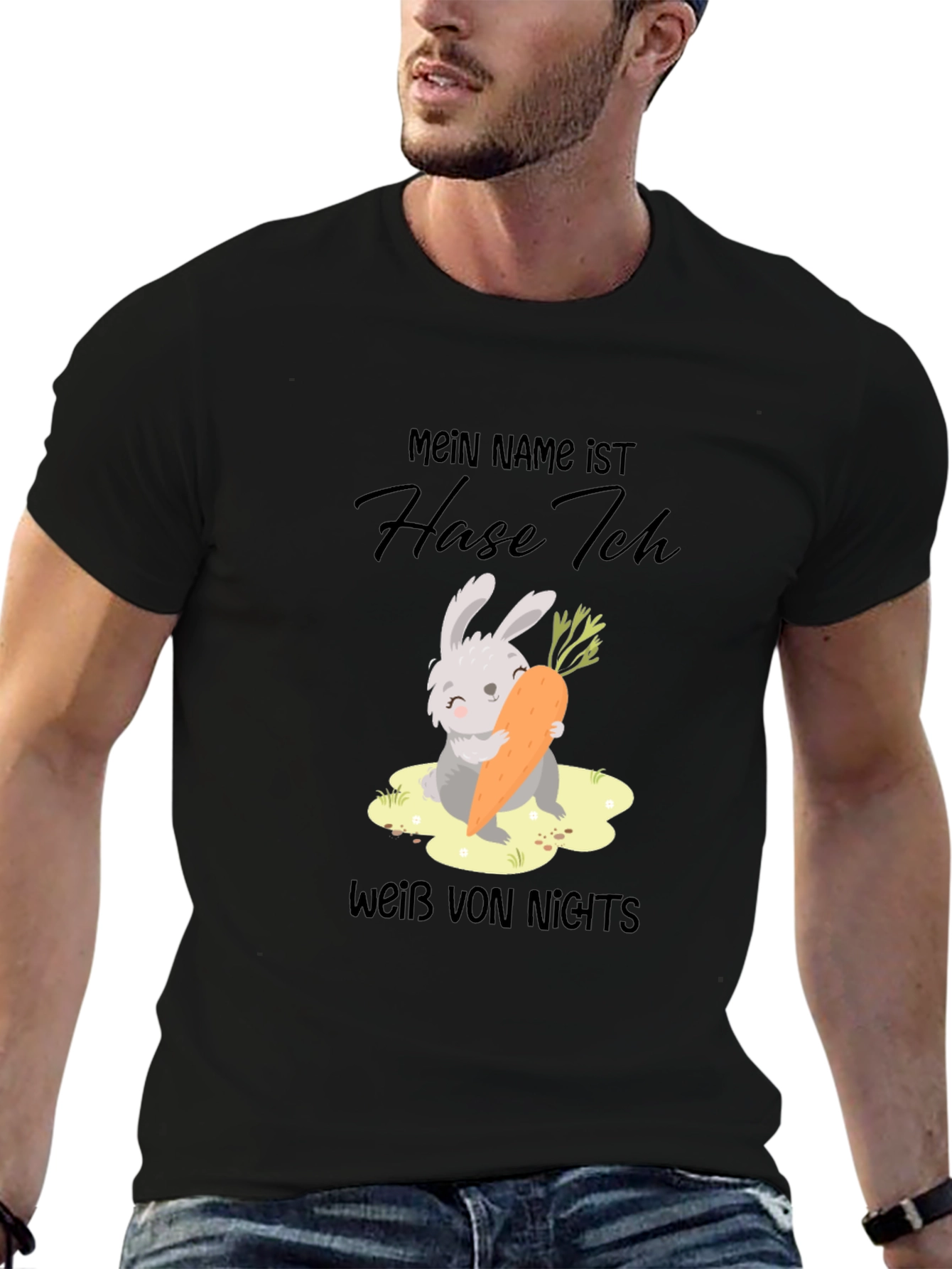 Black Cute Rabbit Carrot T-Shirt - Mein Name ist Hase Ich view 6