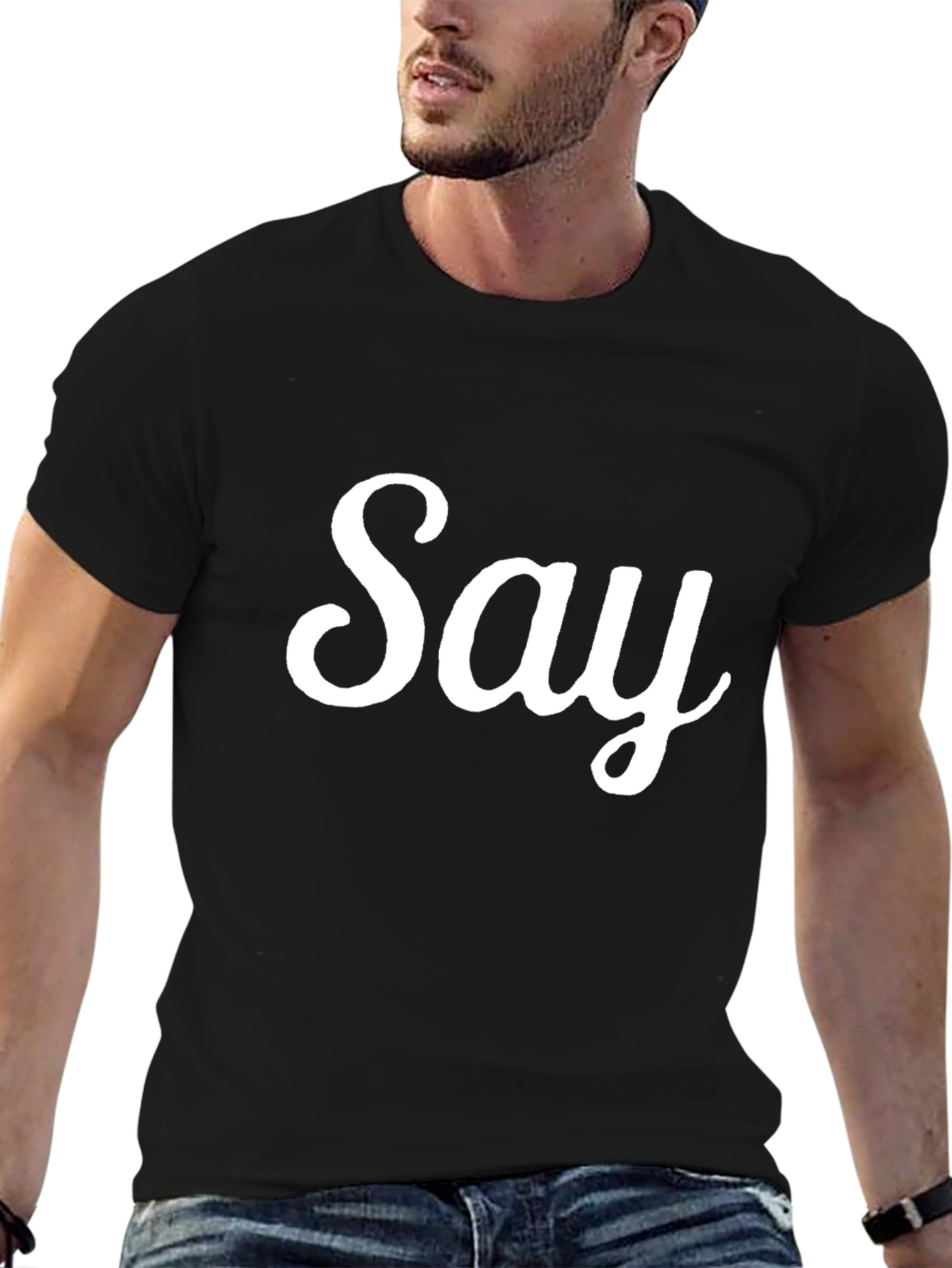 Black Men's Black 'Say' Graphic T-Shirt view 6