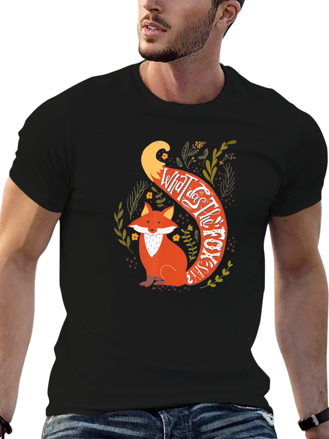 Black What Does the Fox Say T-Shirt - Unique Graphic Tee view 6