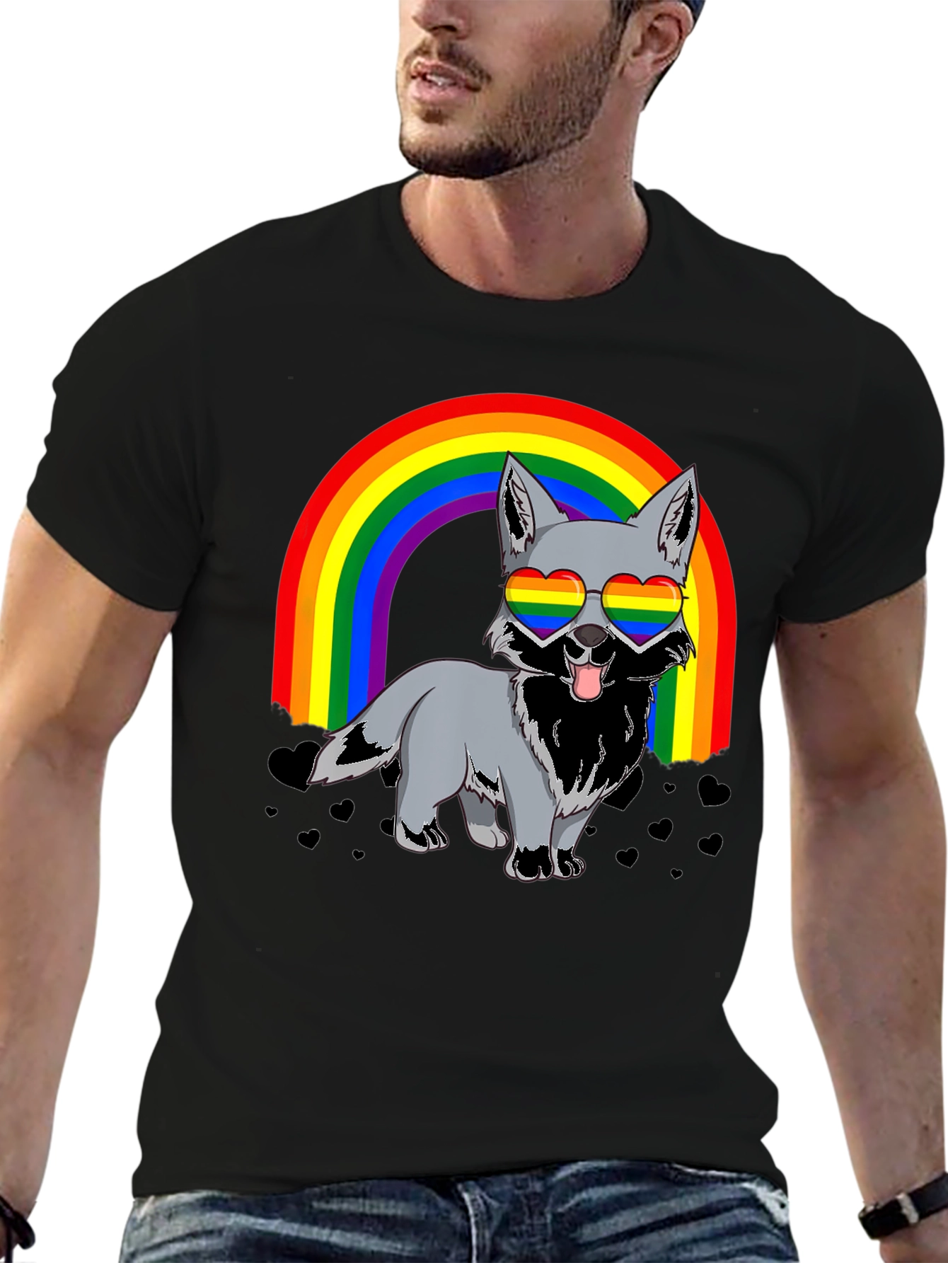 Black Rainbow Wolf Graphic T-Shirt - Pride Apparel view 6