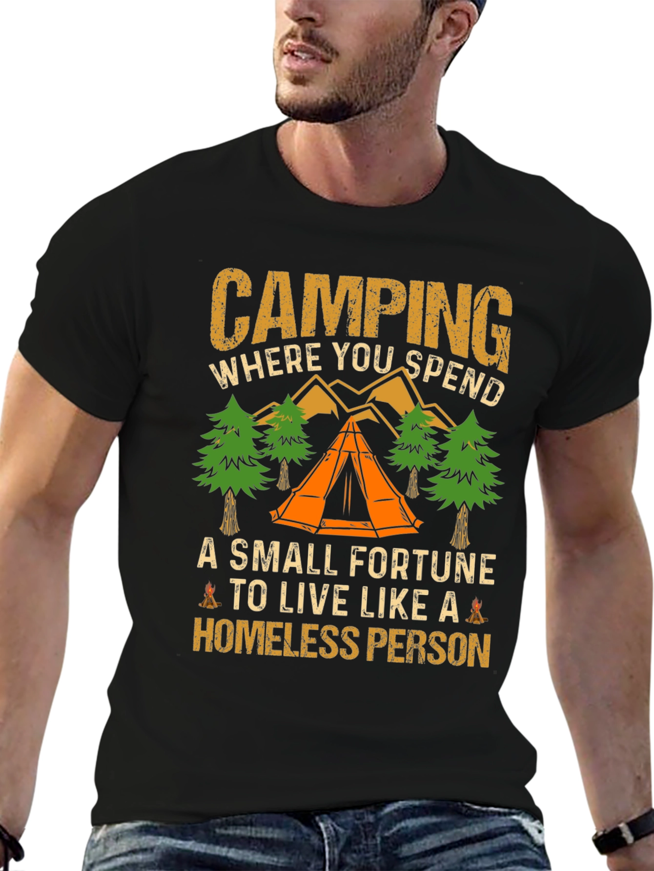 Black Camping Quote T-Shirt - Live Like a Homeless Person view 6