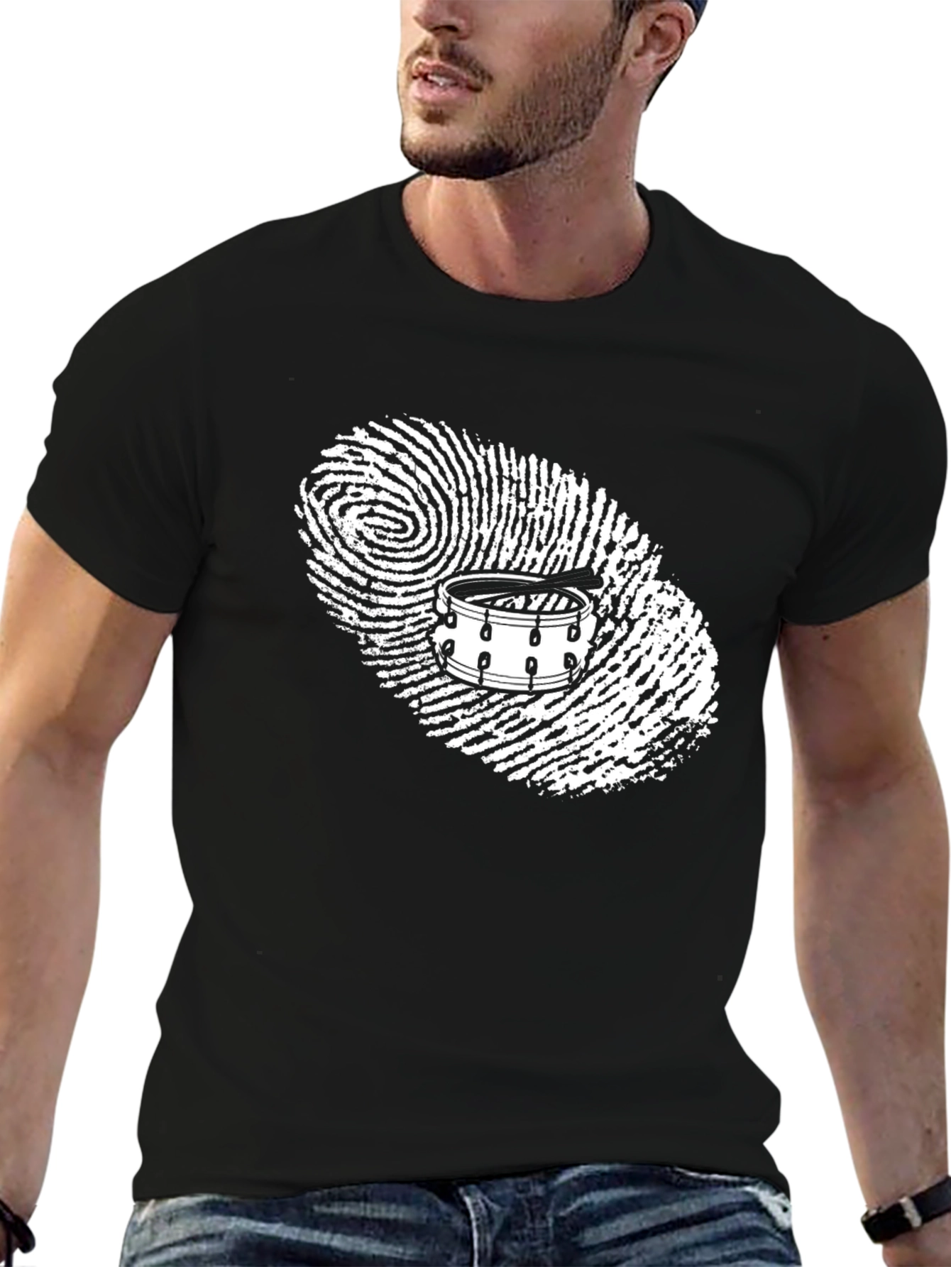 Black Drummer Fingerprint Black T-Shirt view 6