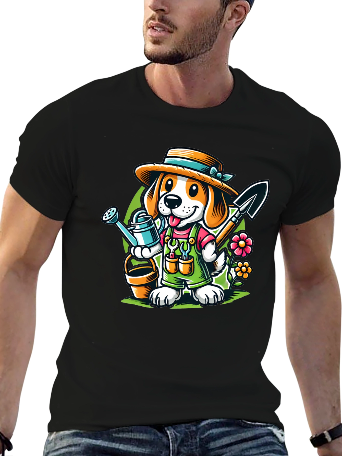Black Gardener Dog T-Shirt - Cute Cartoon Animal Tee view 6