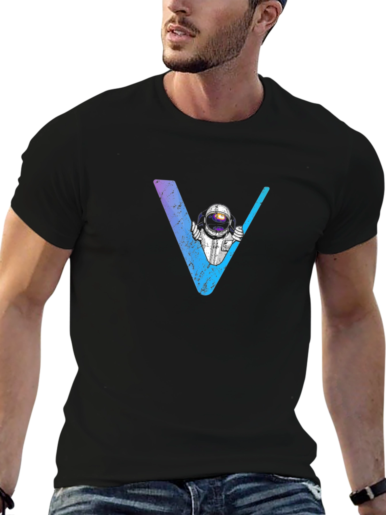 Black Astronaut V-Neck Graphic T-Shirt - Space Explorer Tee view 6