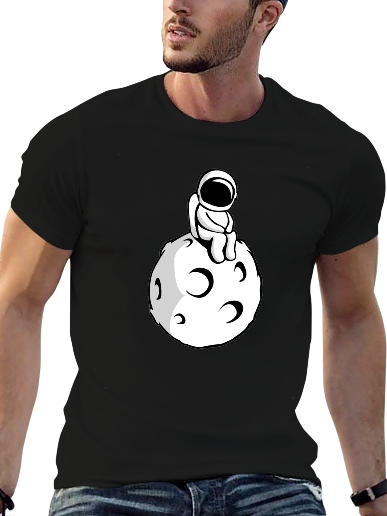 Black Astronaut on the Moon Black T-Shirt view 6