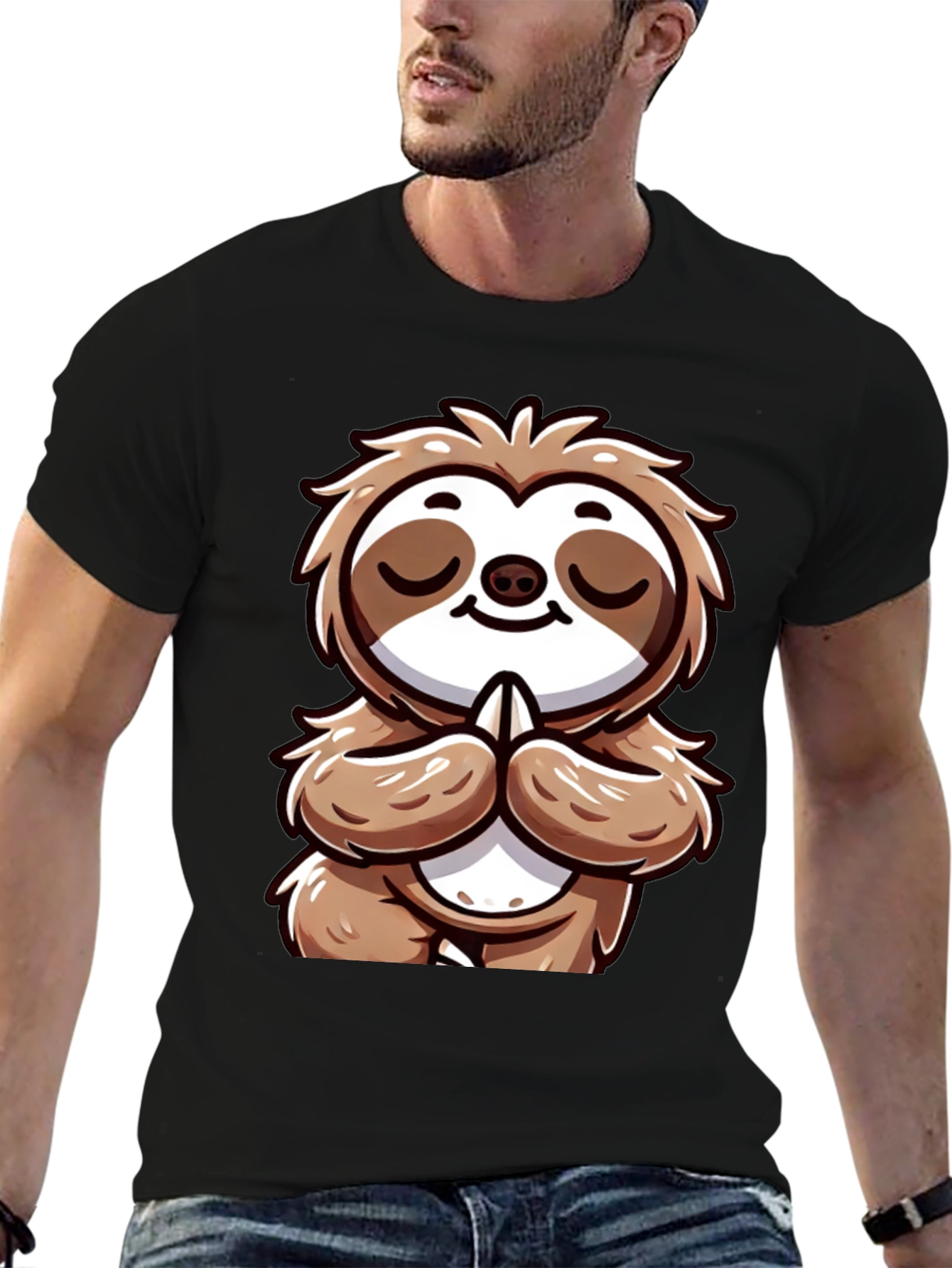 Black Meditating Sloth Graphic Tee - Relaxed Fit view 6