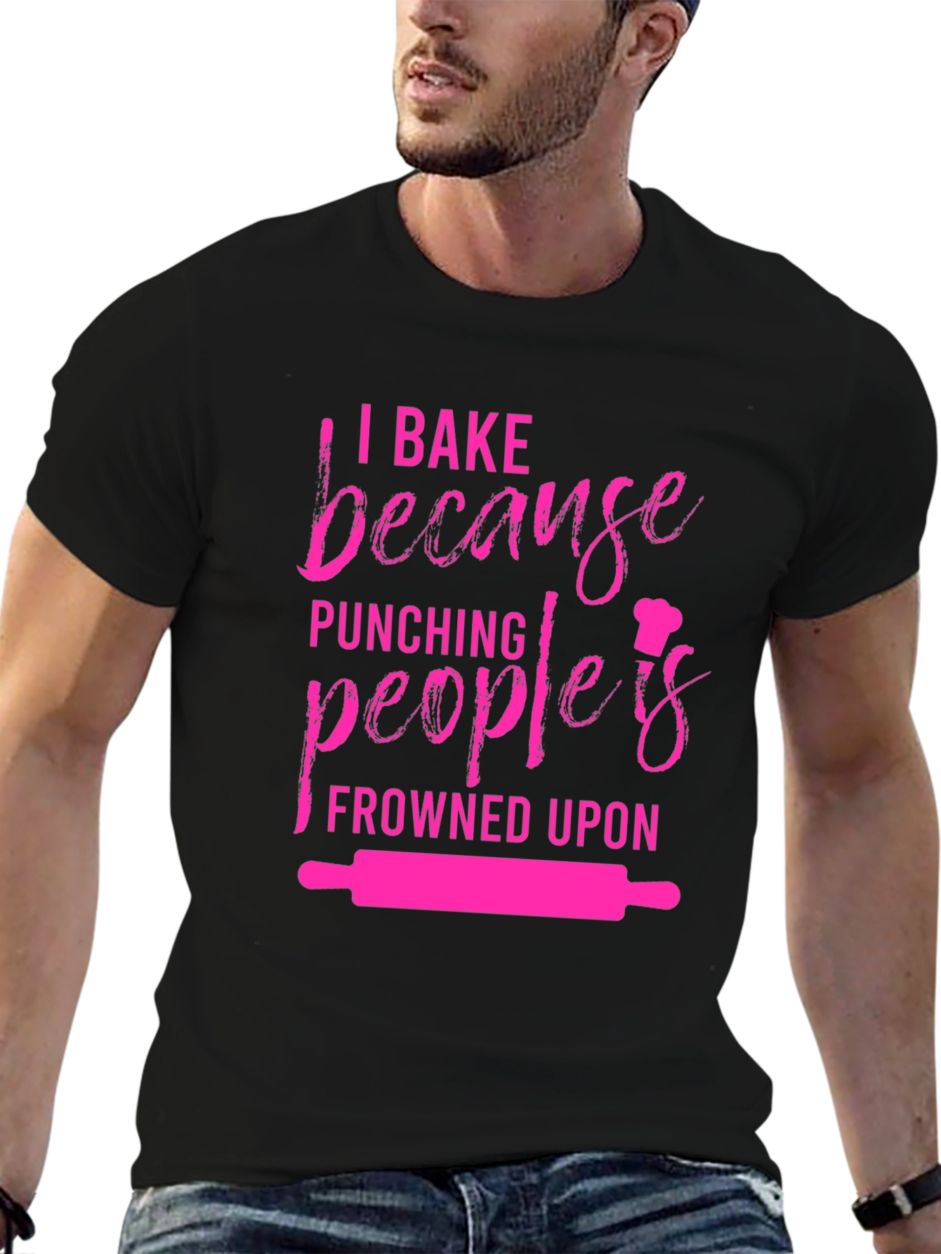 Black Baking Humor Graphic Tee - I Bake Because Punching Is Frowned Upon view 6