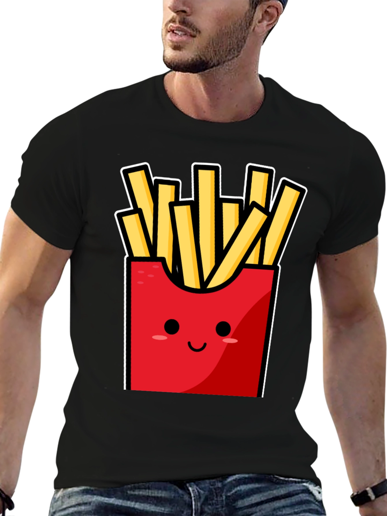 Black Funny Fries T-Shirt - Cute Cartoon Food Graphic Tee view 6