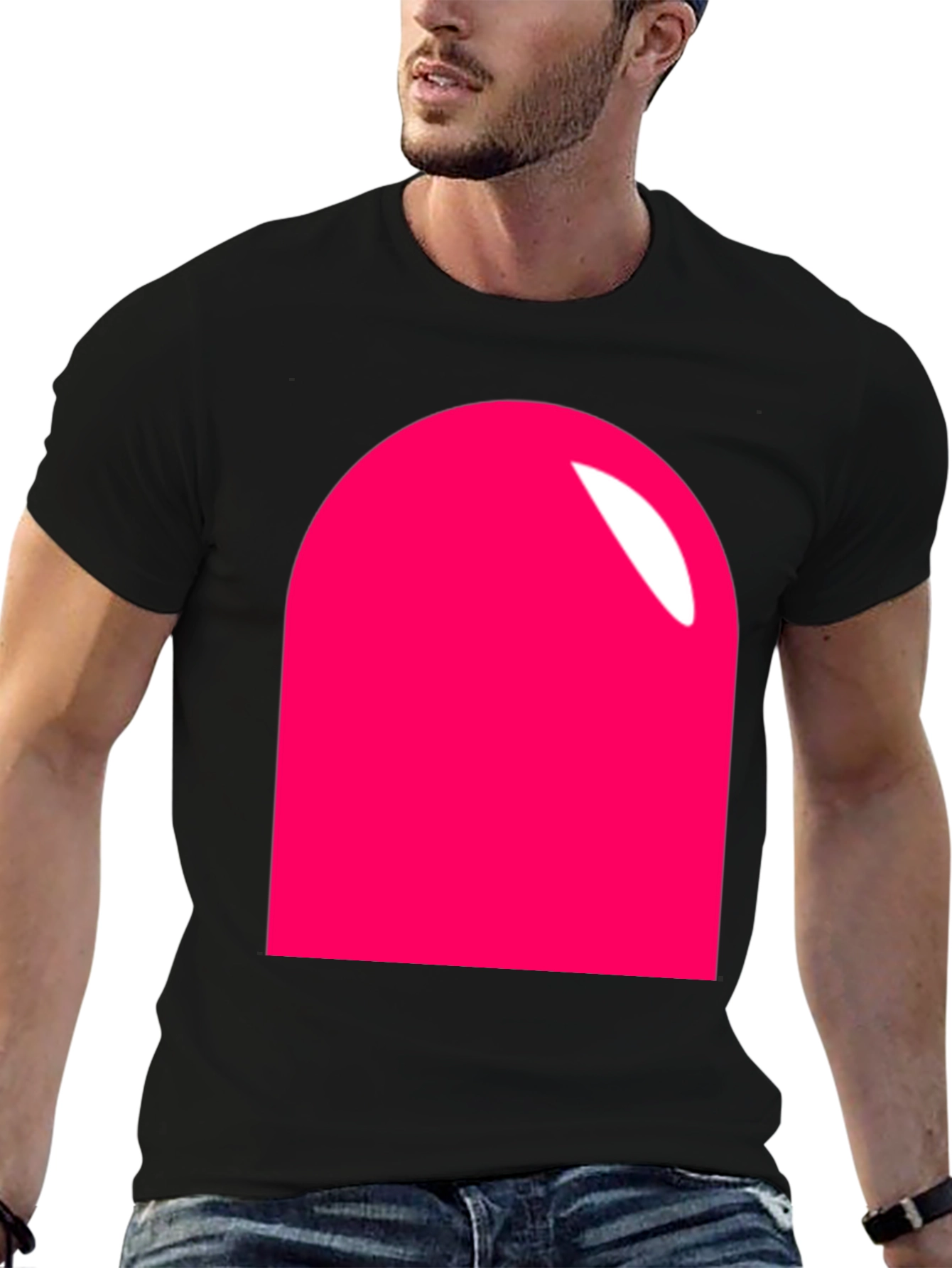 Black Modern Pink Rounded Rectangle Graphic T-Shirt view 6