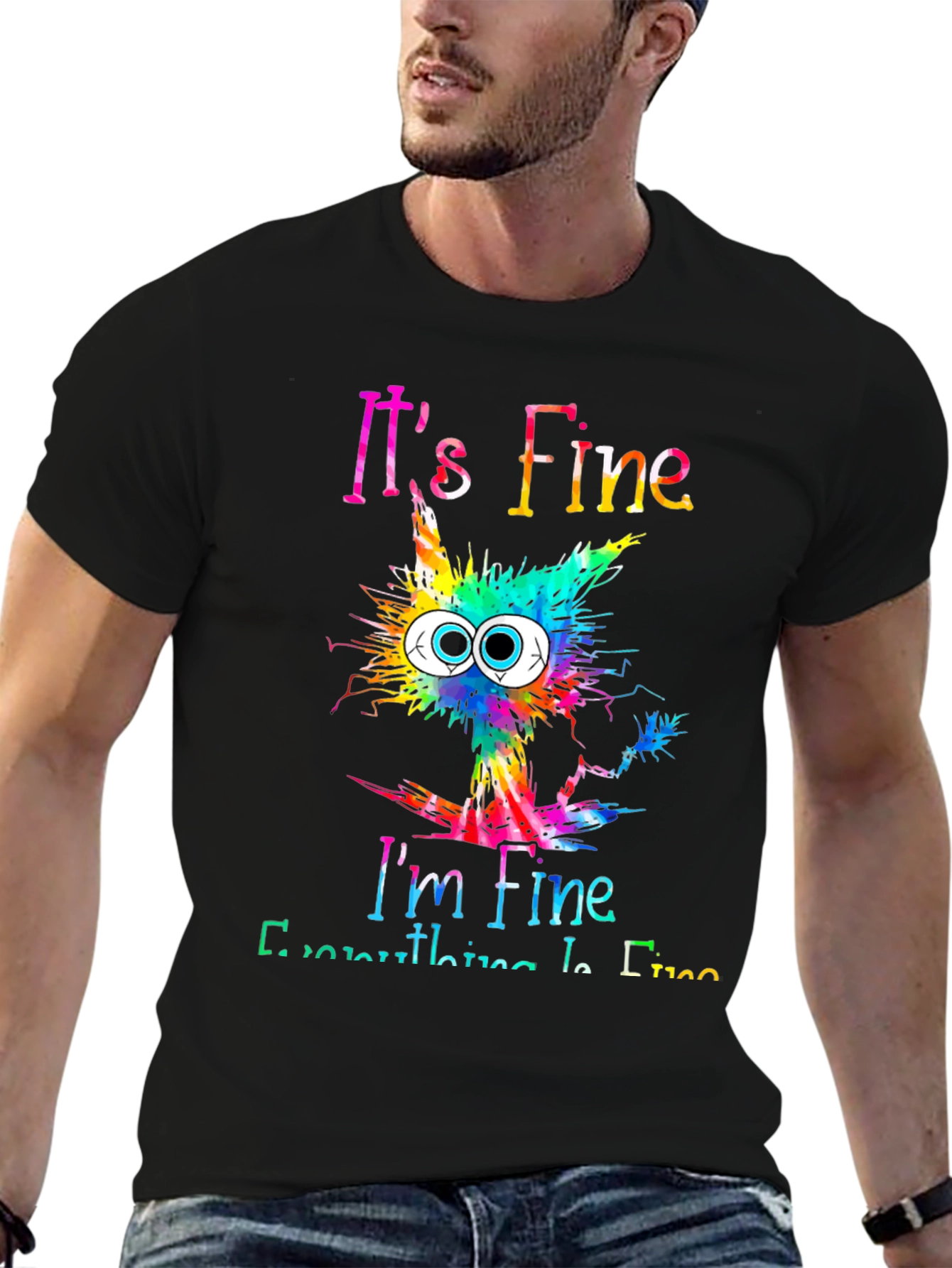 Black It's Fine I'm Fine Cat Graphic Tee view 6