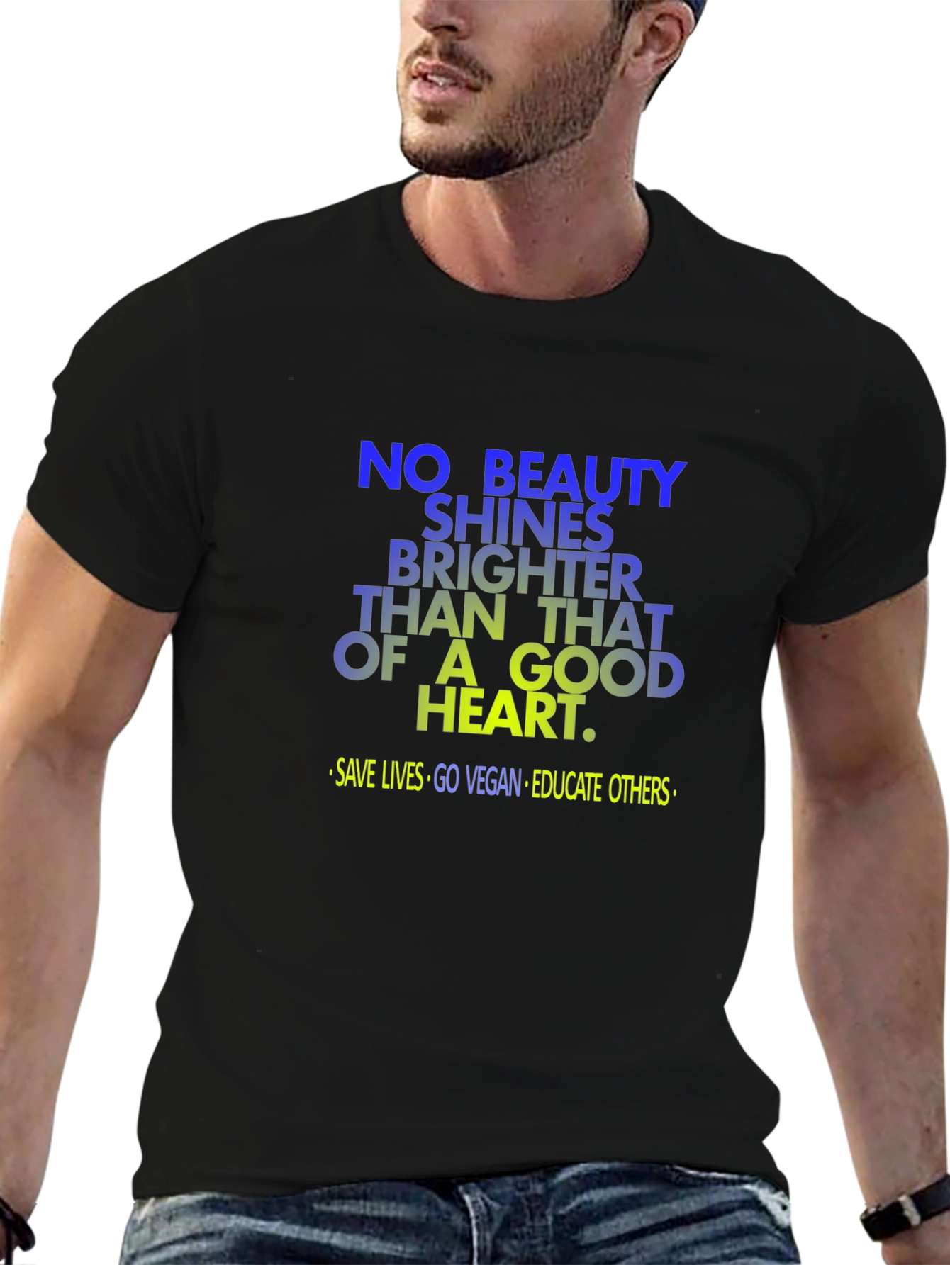 Black Vegan Good Heart T-Shirt: Save Lives, Go Vegan view 6