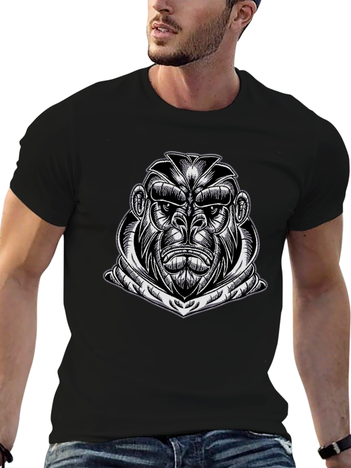 Black Gorilla Graphic Tee - Black Cotton Casual Wear view 6