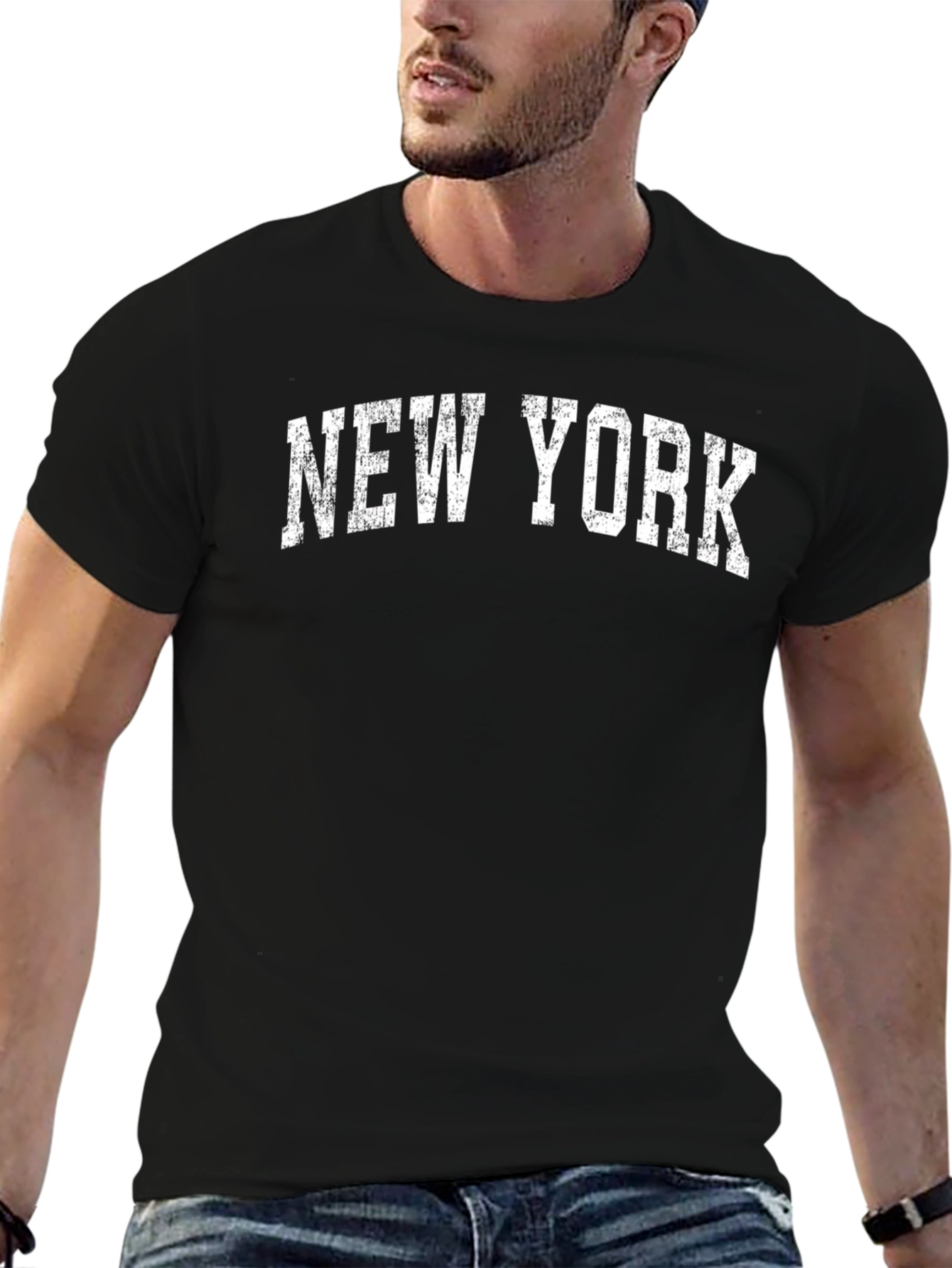 Black New York Distressed Graphic Tee view 6