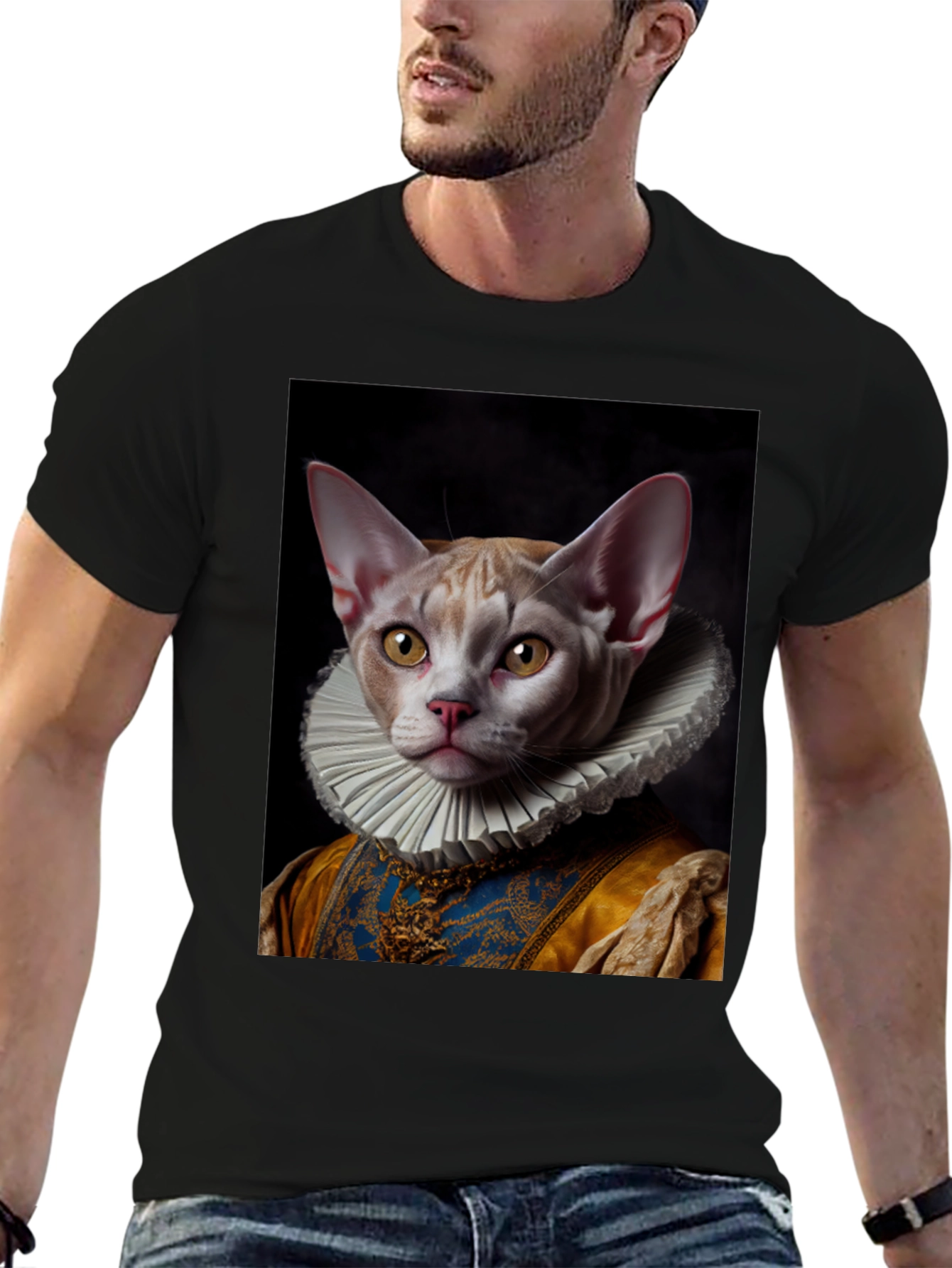 Black Renaissance Cat T-Shirt - Unique Artistic Design view 6
