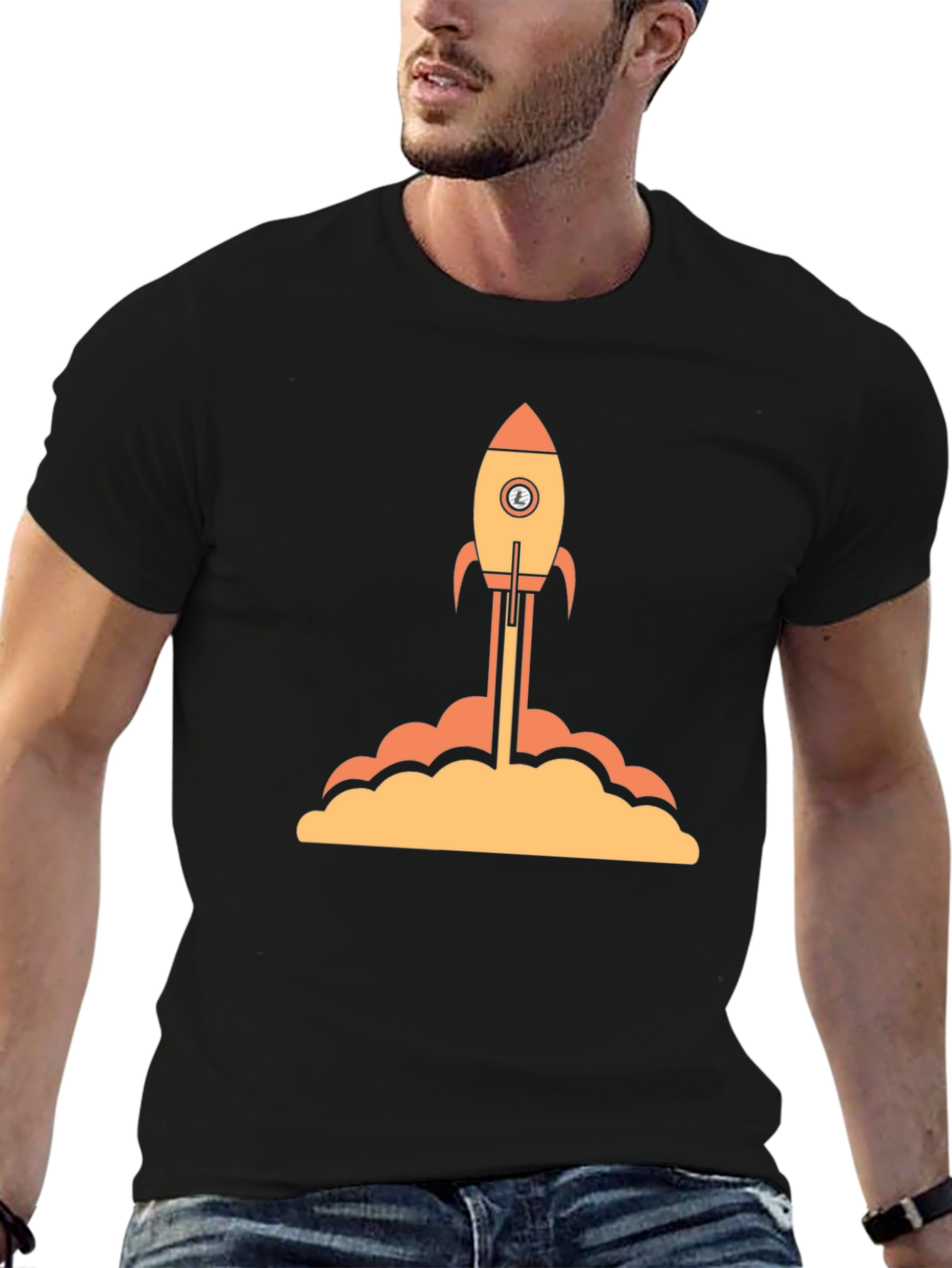 Black Rocket Launch Graphic Tee - Black Cotton T-Shirt view 6