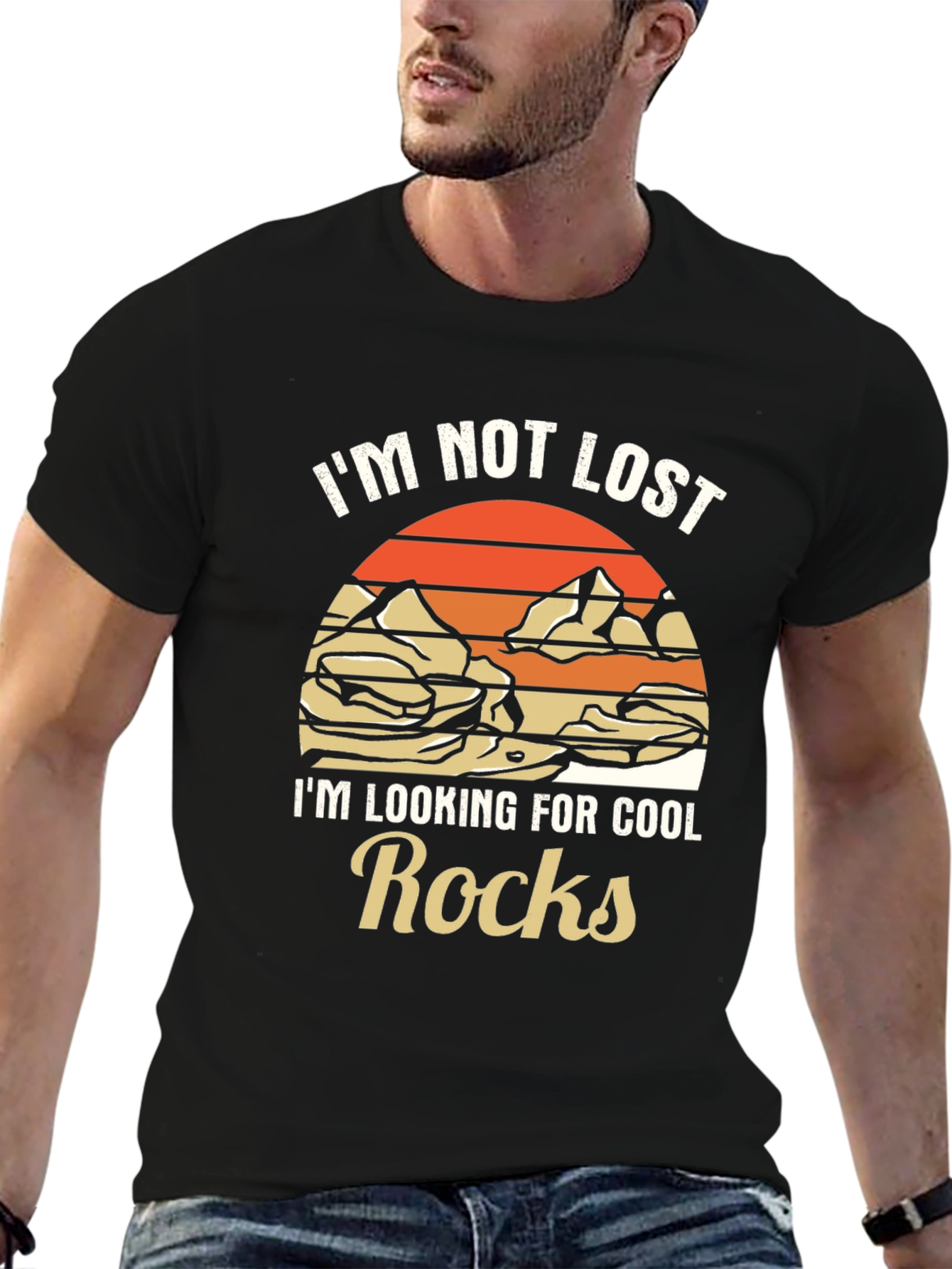 Black I'm Not Lost Looking for Cool Rocks T-Shirt view 6